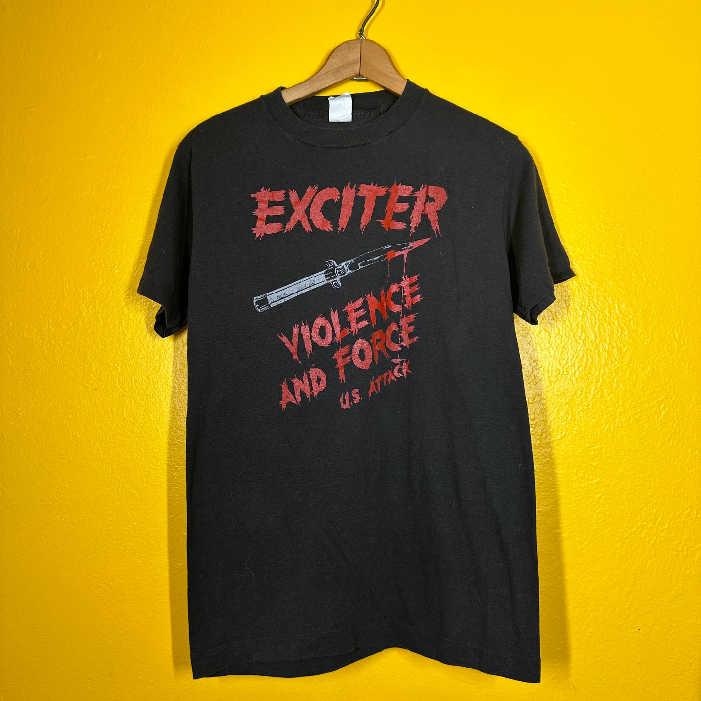 Vintage 1980s Exciter Violence and Force U.S Attack Single Stitch Tee Sz M