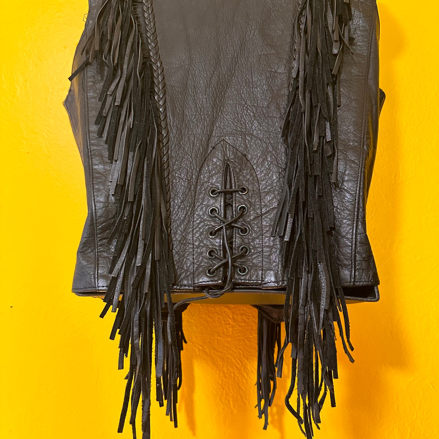 Vintage 1980s Fringed Leather Biker Vest Size M