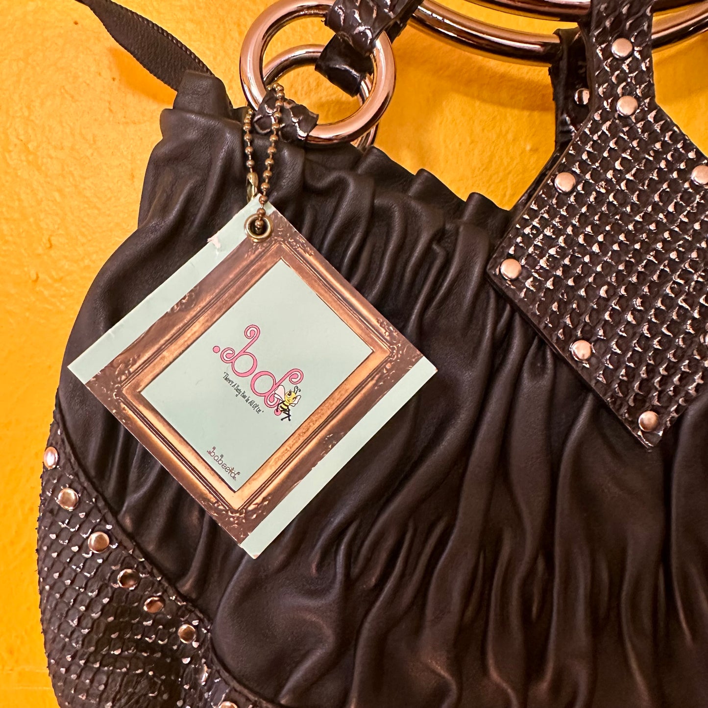 Y2K O ring Bag Purse by Babeed Deadstock Leather Rhinestoned