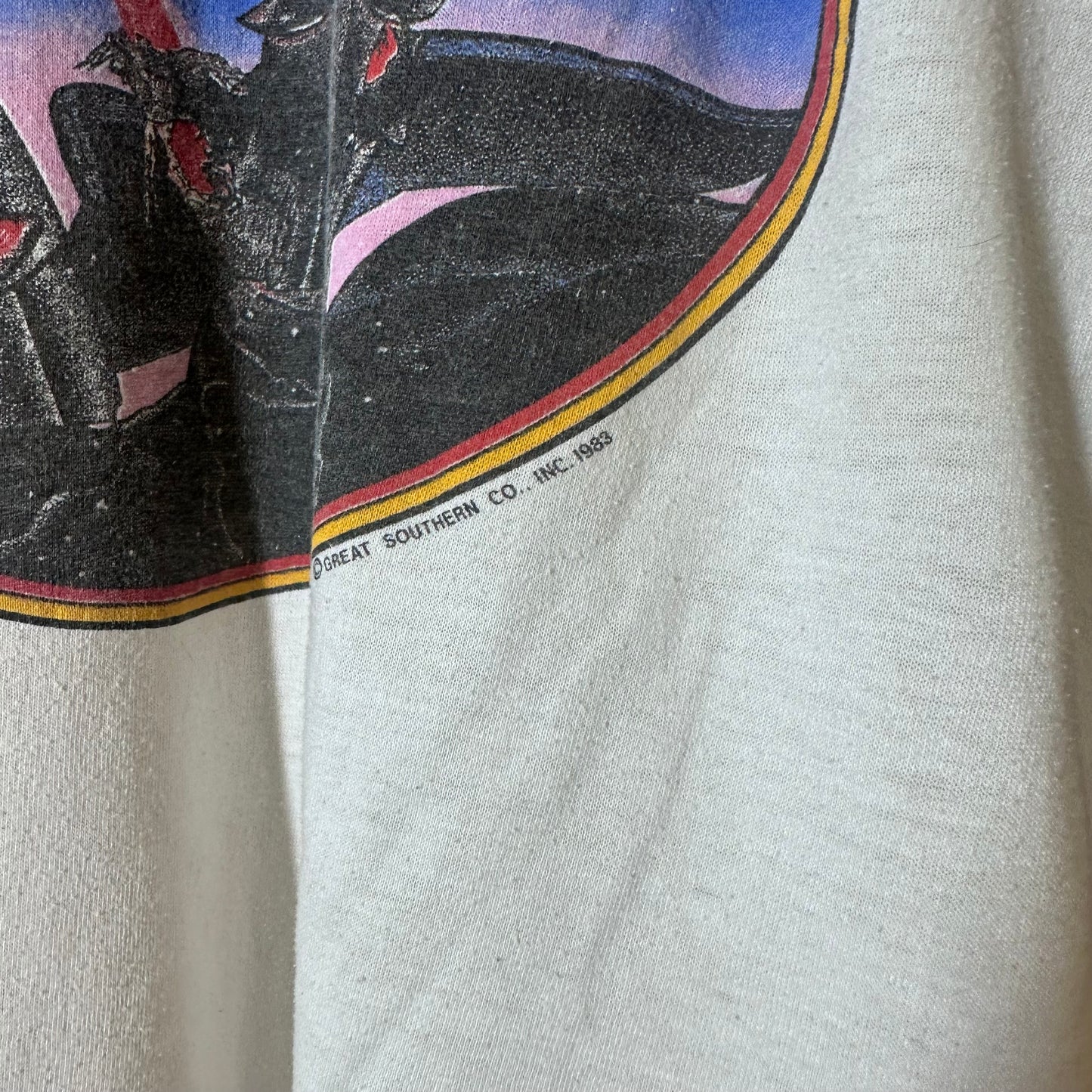 VTG Saxon Raglan 1983 Double Sided Single Stitch Metal Tee T shirt