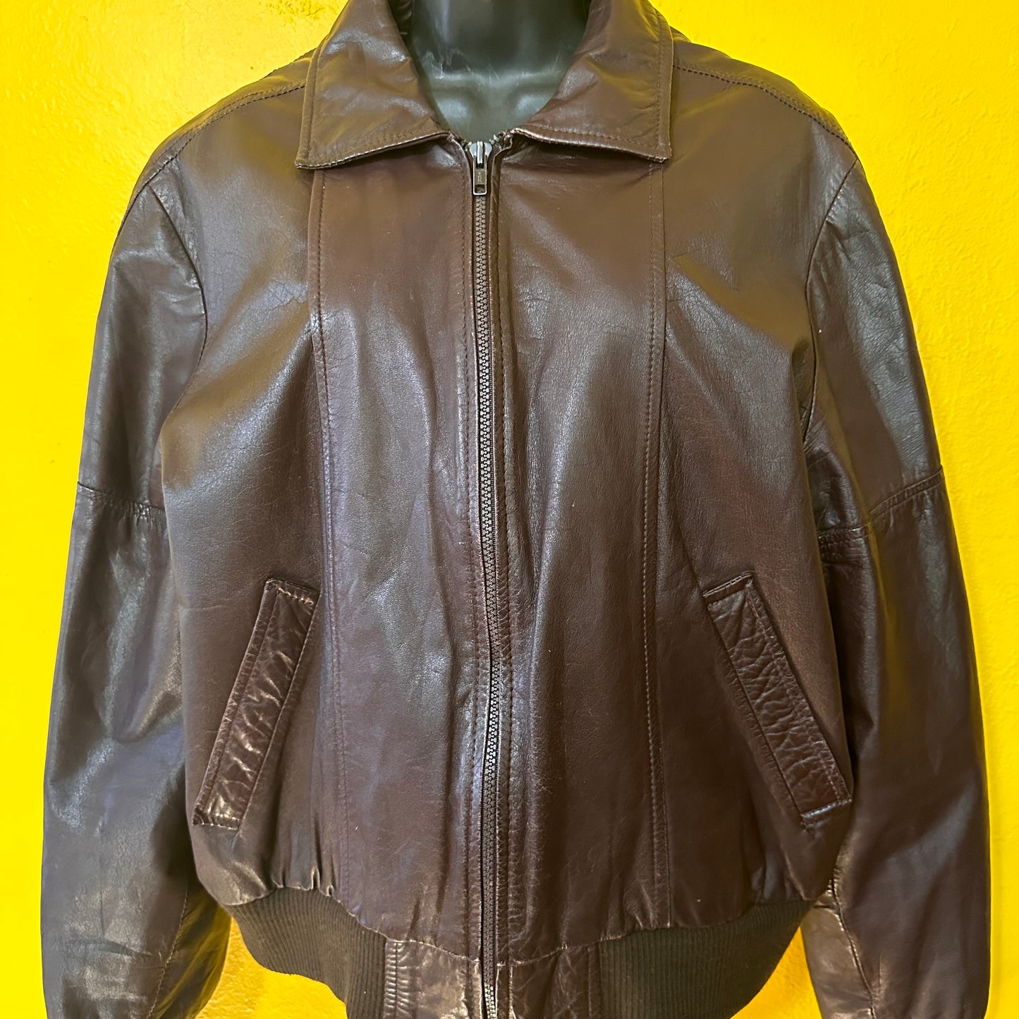 Vintage 1980s Brown Leather Sherpa Lined Bomber Sz L