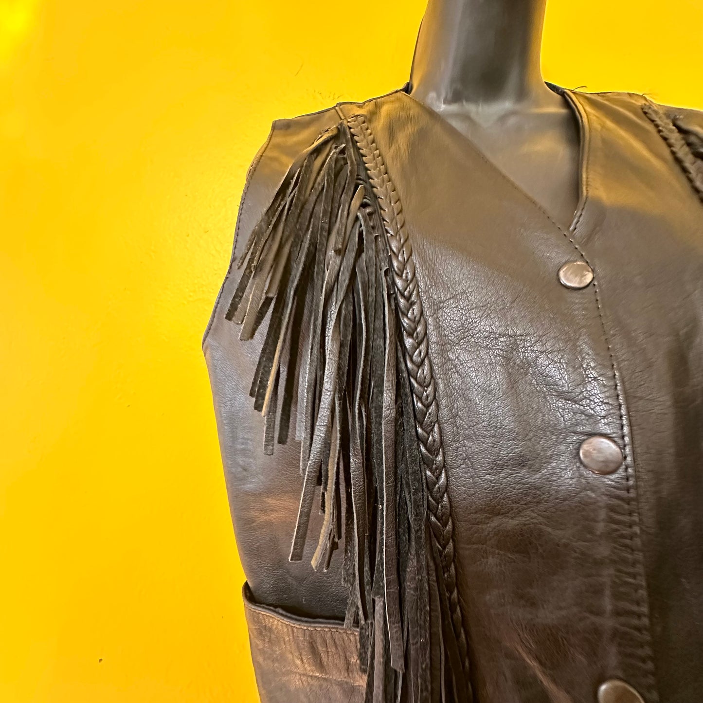 Vintage 1980s Fringed Leather Biker Vest Size M