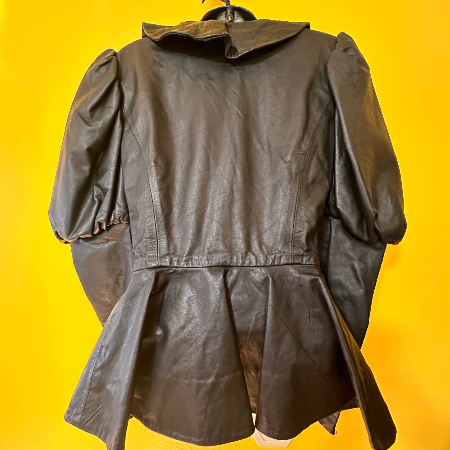 Edwardian Style Leather Double Breasted Leather Coat with Peplum skirt size XS