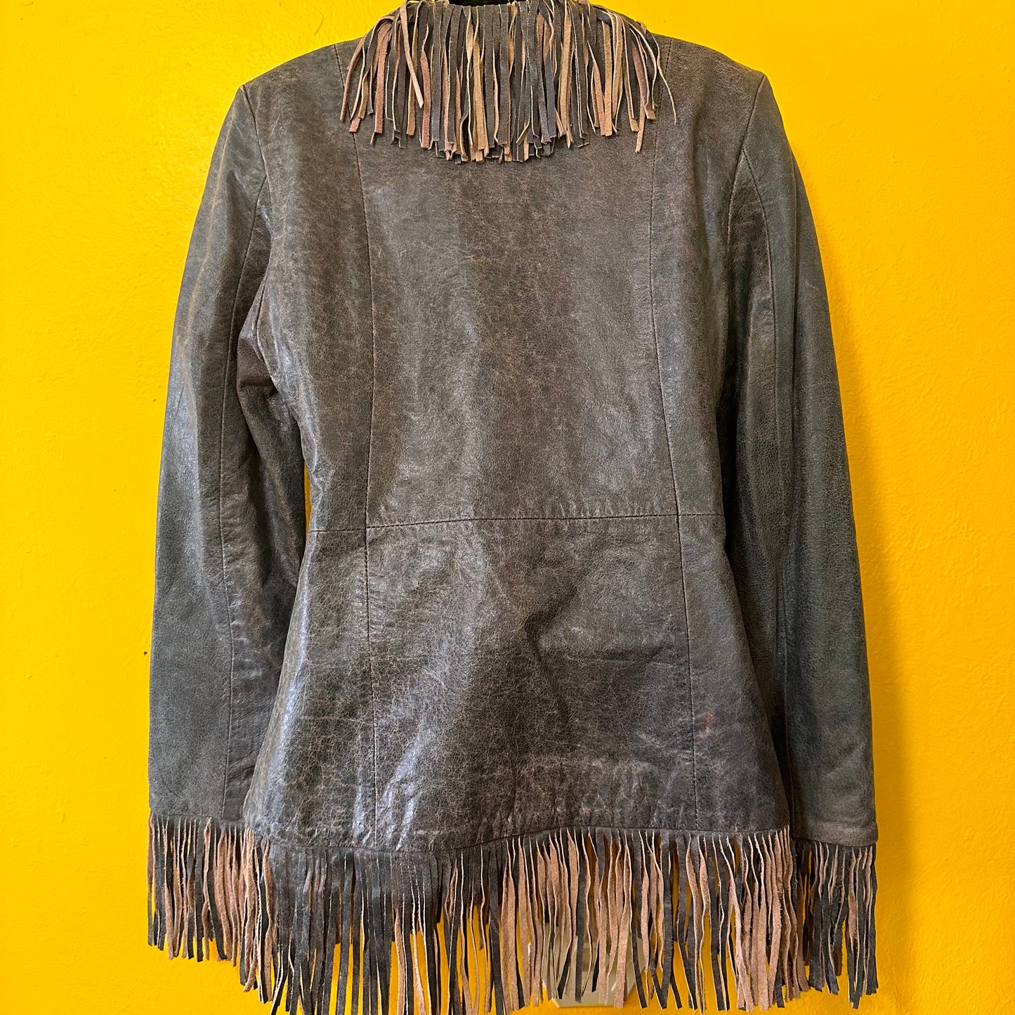 Vintage 1990s to Y2K Marbled Leather Fringed Jacket M