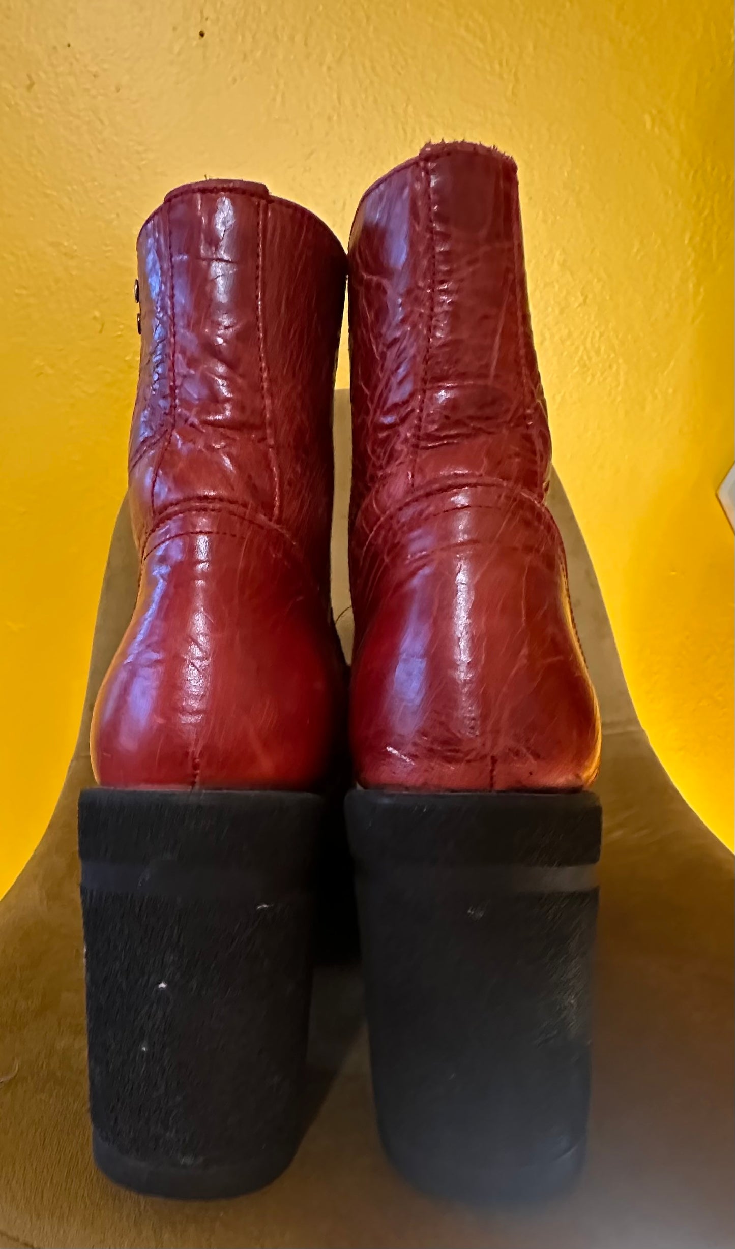 Vintage 1990s Destroy Red Leather Platform Boots Sz 9
