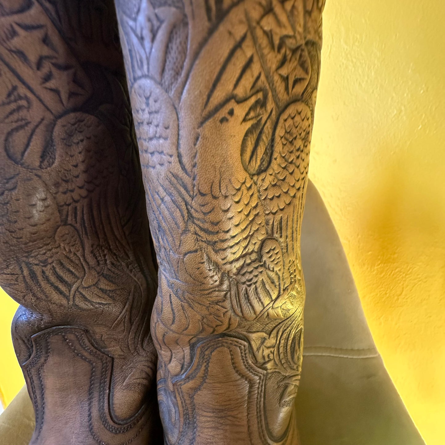 Vintage Acme Cowboy Boots Hand Tooled 1776 Eagle USA Sz 8b