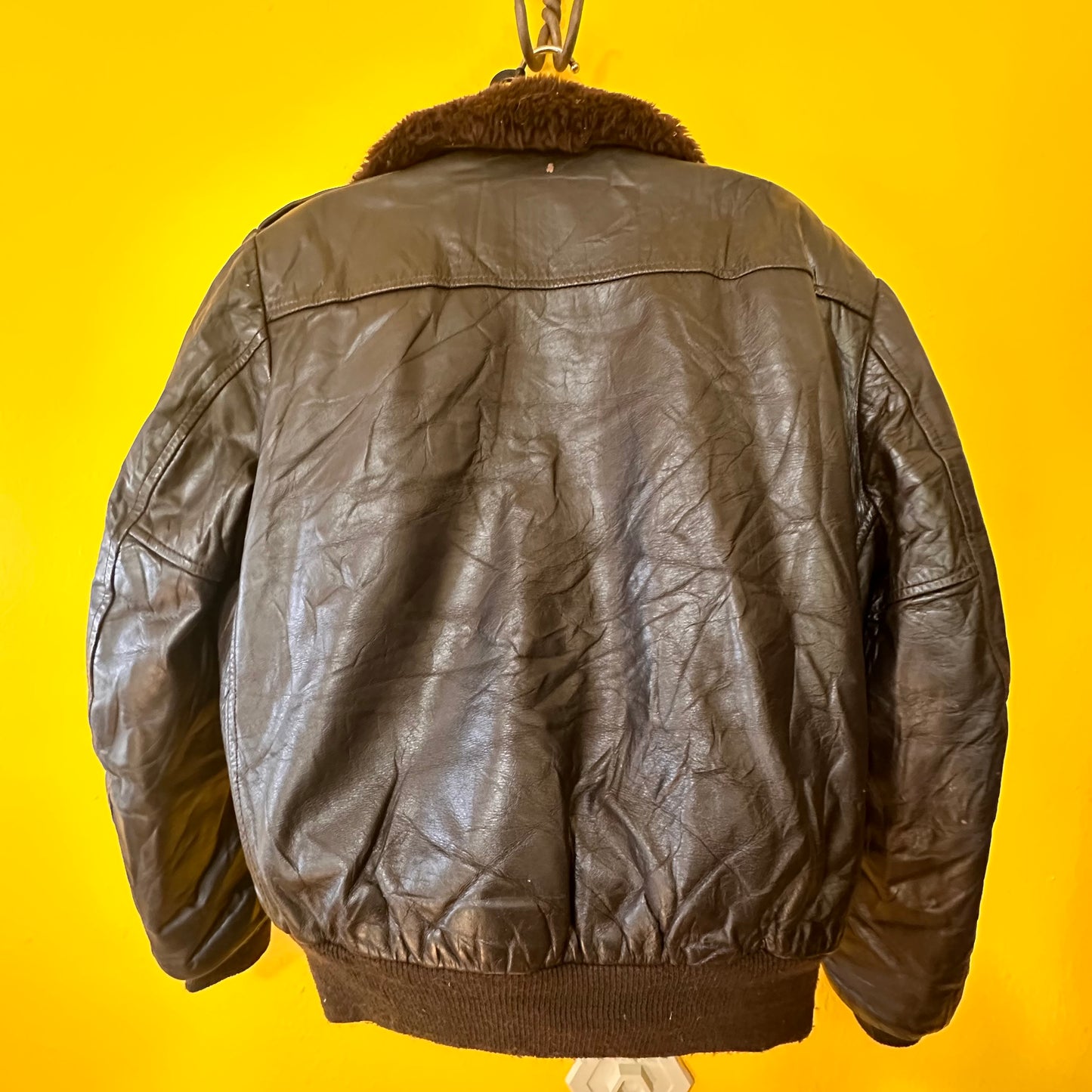 Vintage 1970s Brown Leather Pilot Bomber S M