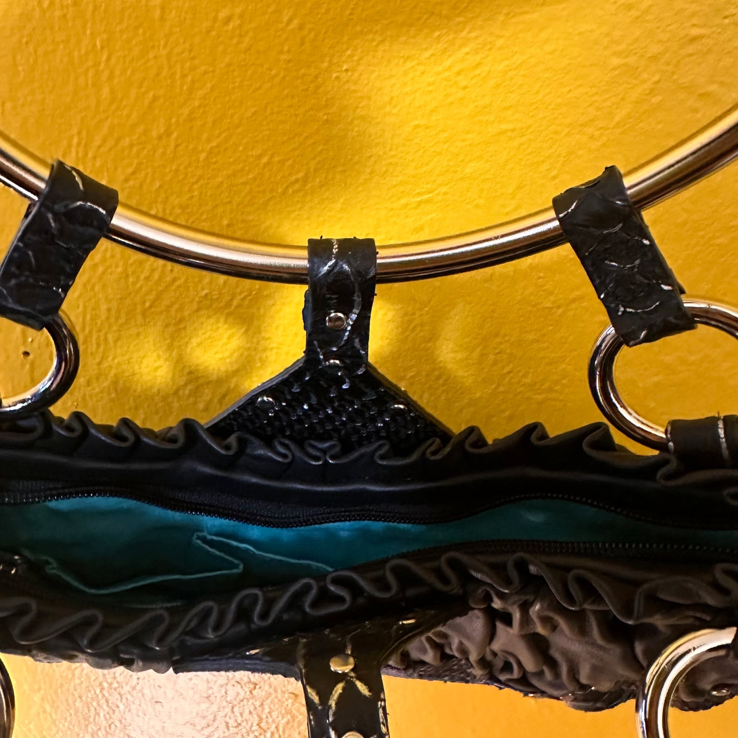 Y2K O ring Bag Purse by Babeed Deadstock Leather Rhinestoned