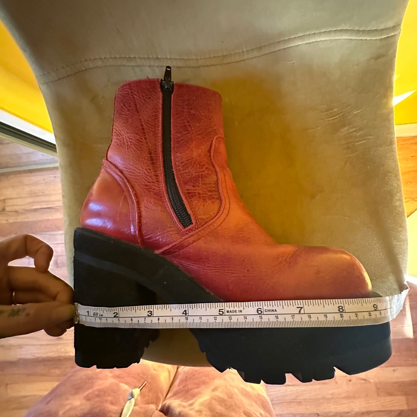 Vintage 1990s Destroy Red Leather Platform Boots Sz 9