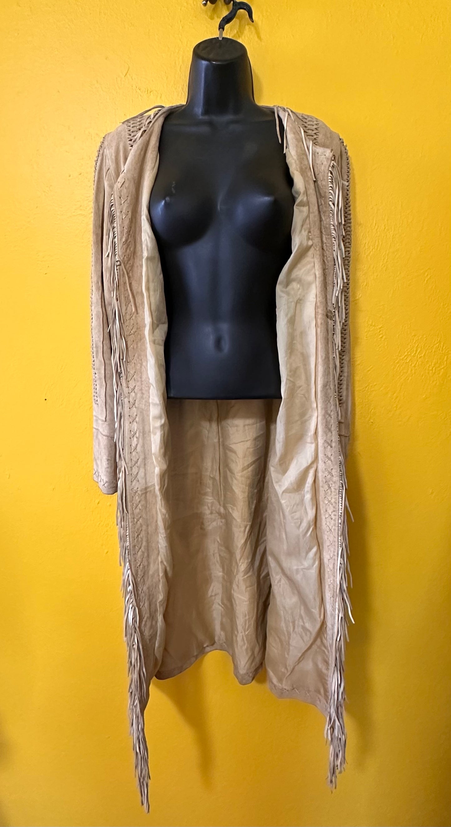 Vintage 1990s Suede Leather Braided and Fringed Jacket M