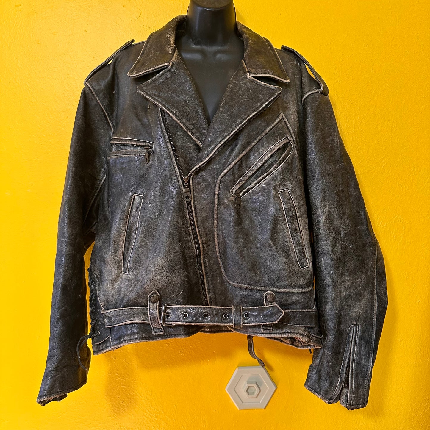Vintage Handmade Distressed Leather Motorcycle Jacket XL