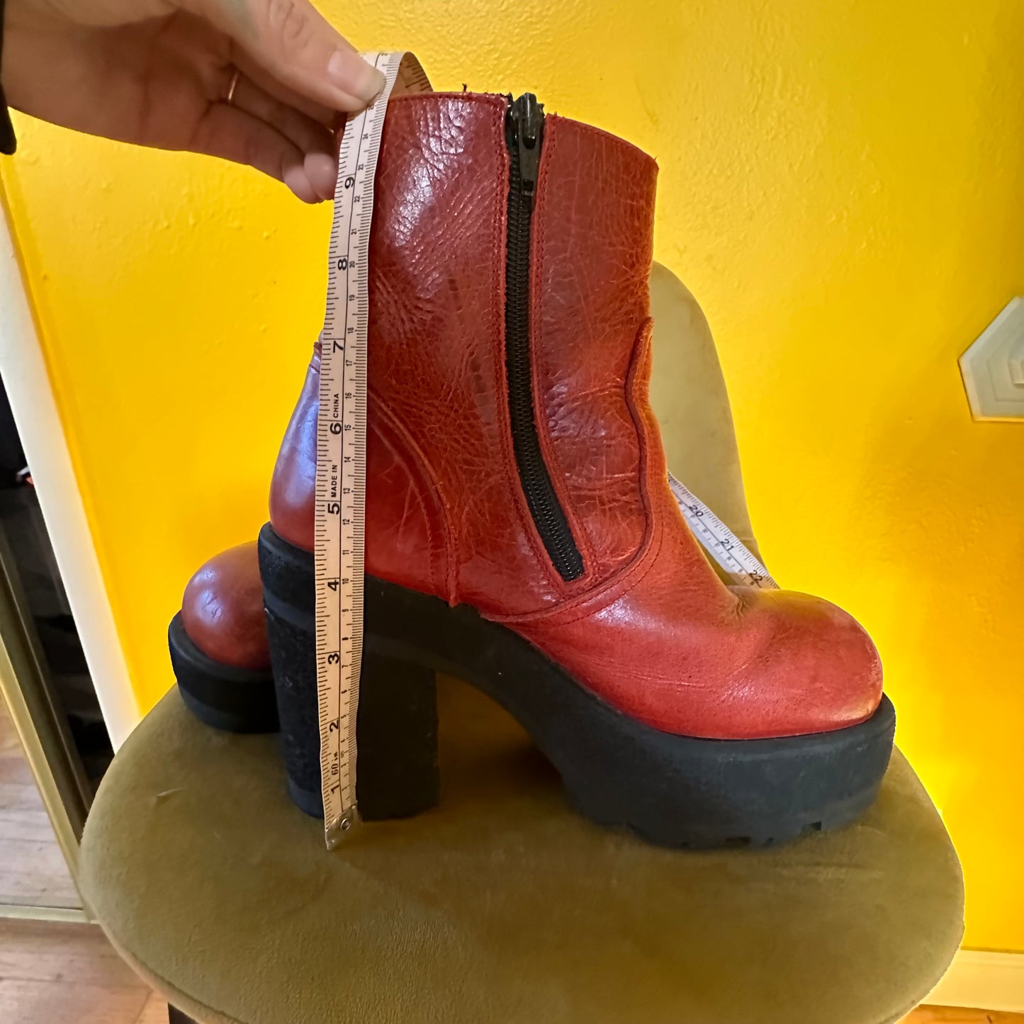Vintage 1990s Destroy Red Leather Platform Boots Sz 9