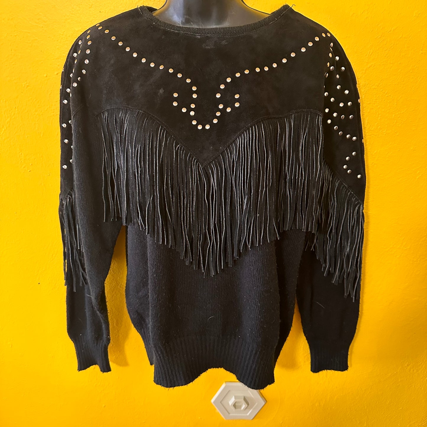 1980s Western Vintage Suede Studded Sweater S L