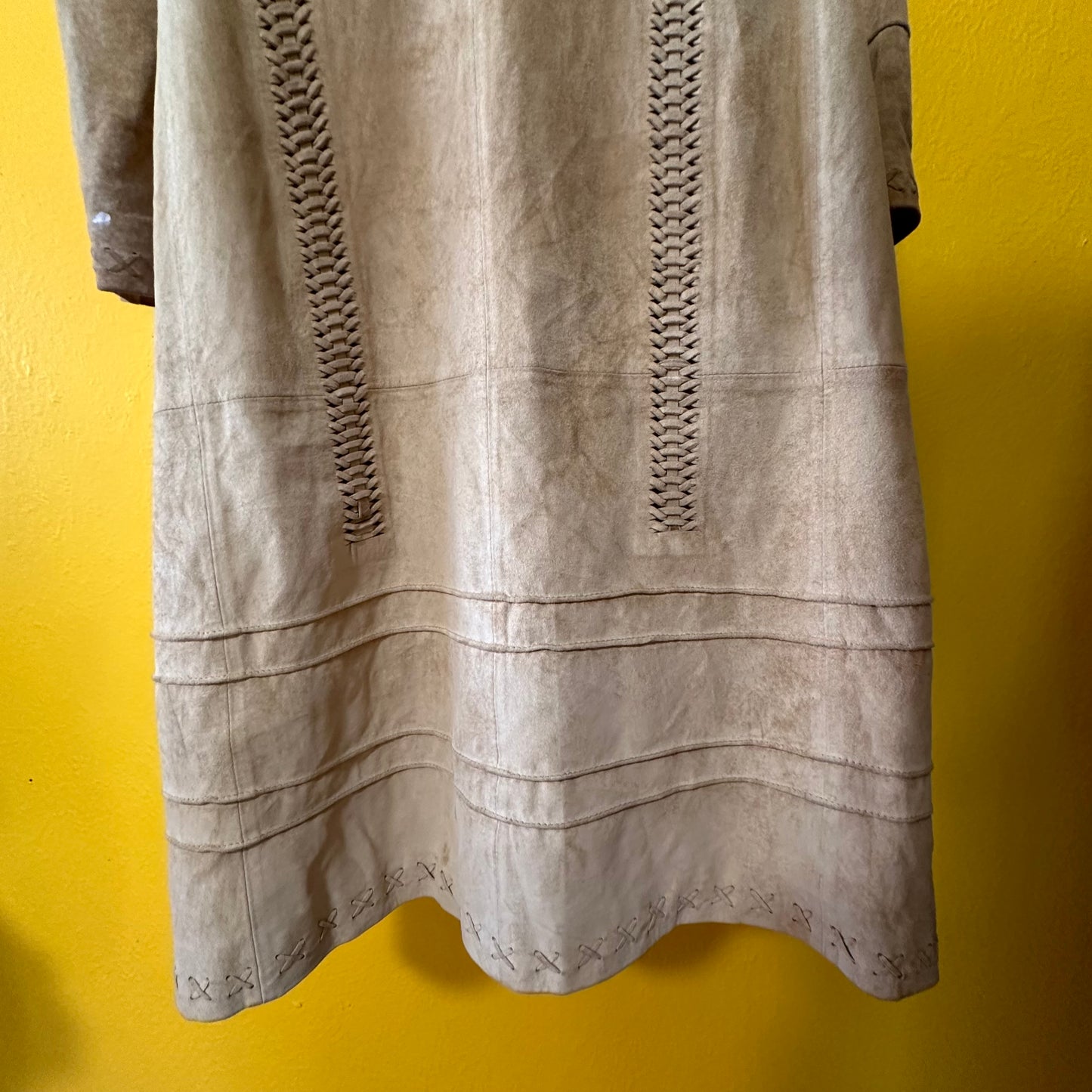 Vintage 1990s Suede Leather Braided and Fringed Jacket M