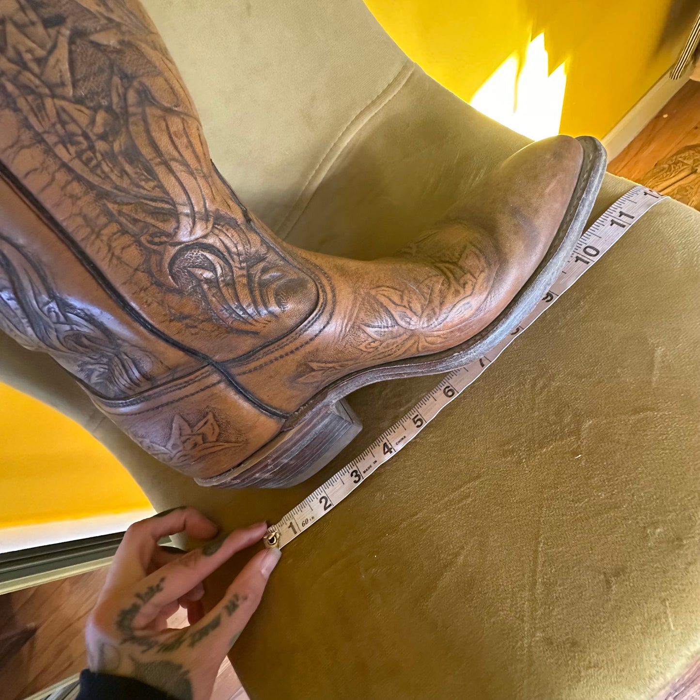 Vintage Acme Cowboy Boots Hand Tooled 1776 Eagle USA Sz 8b