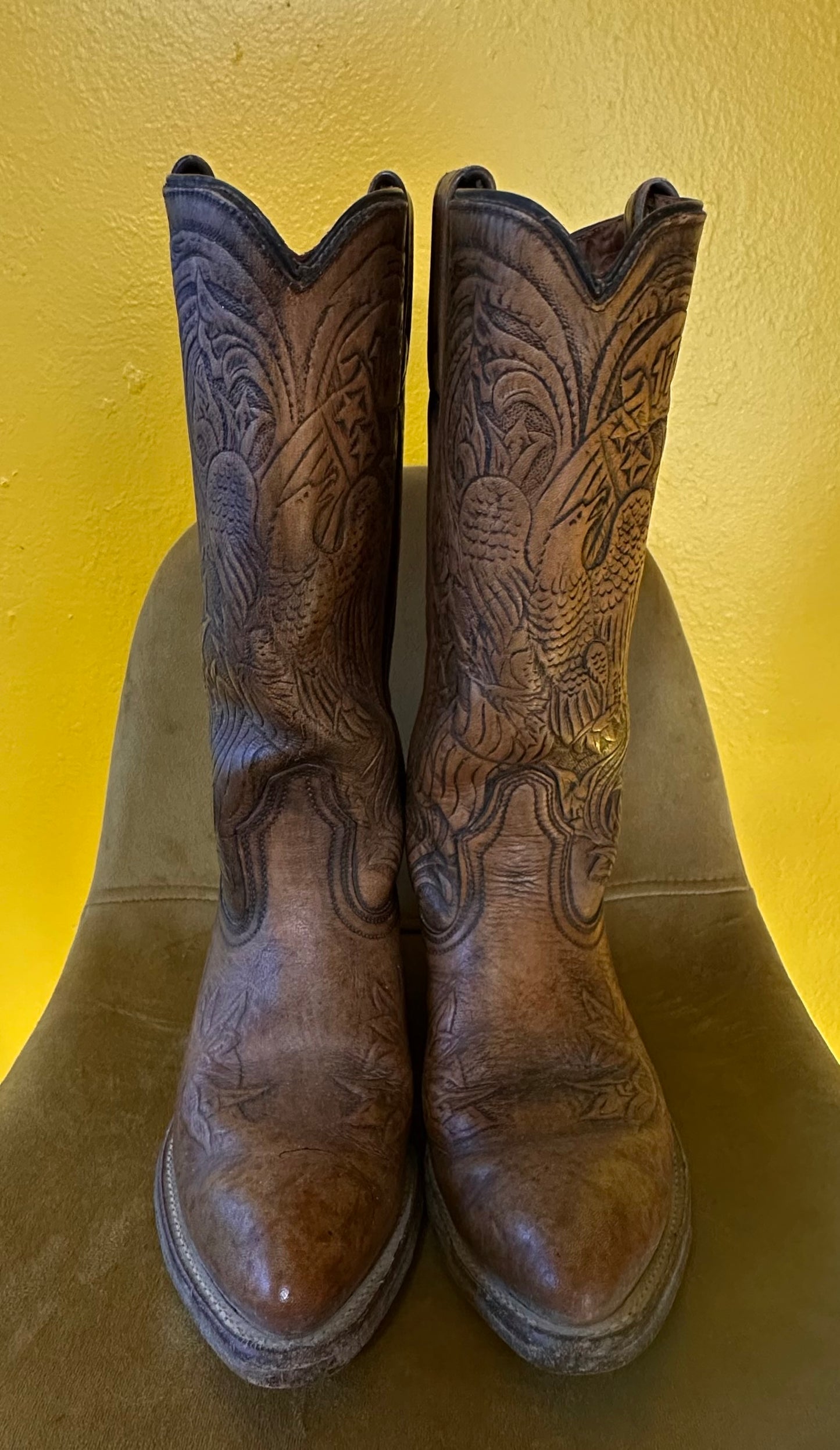 Vintage Acme Cowboy Boots Hand Tooled 1776 Eagle USA Sz 8b