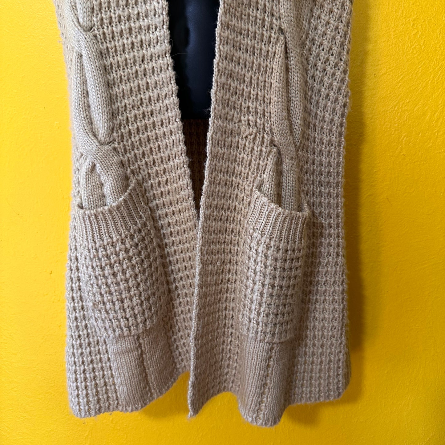 Authentic Mongolian Fur Collar Cable Knit Duster