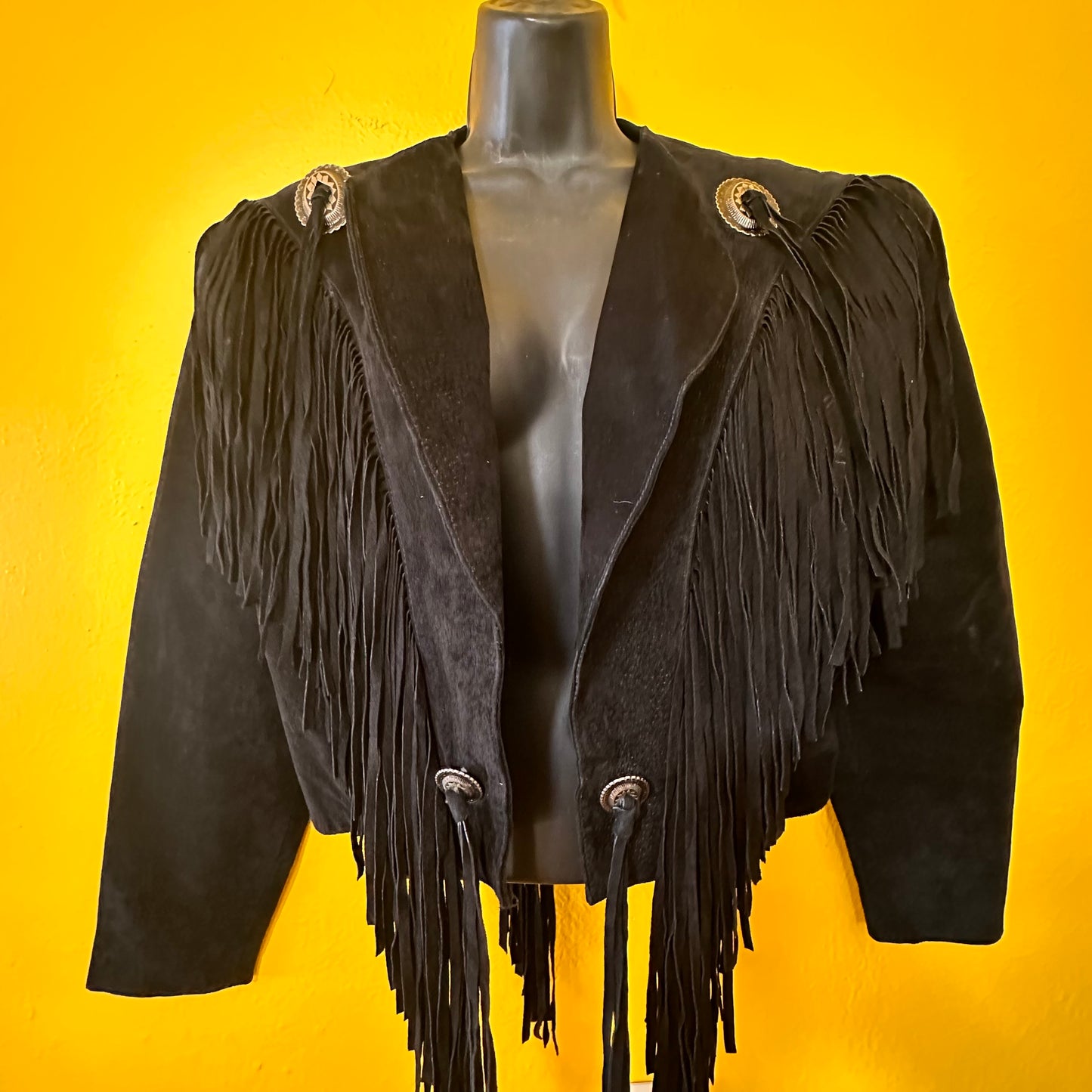 Vintage 1980s Suede Leather Fringed Concho Western Jacket size M