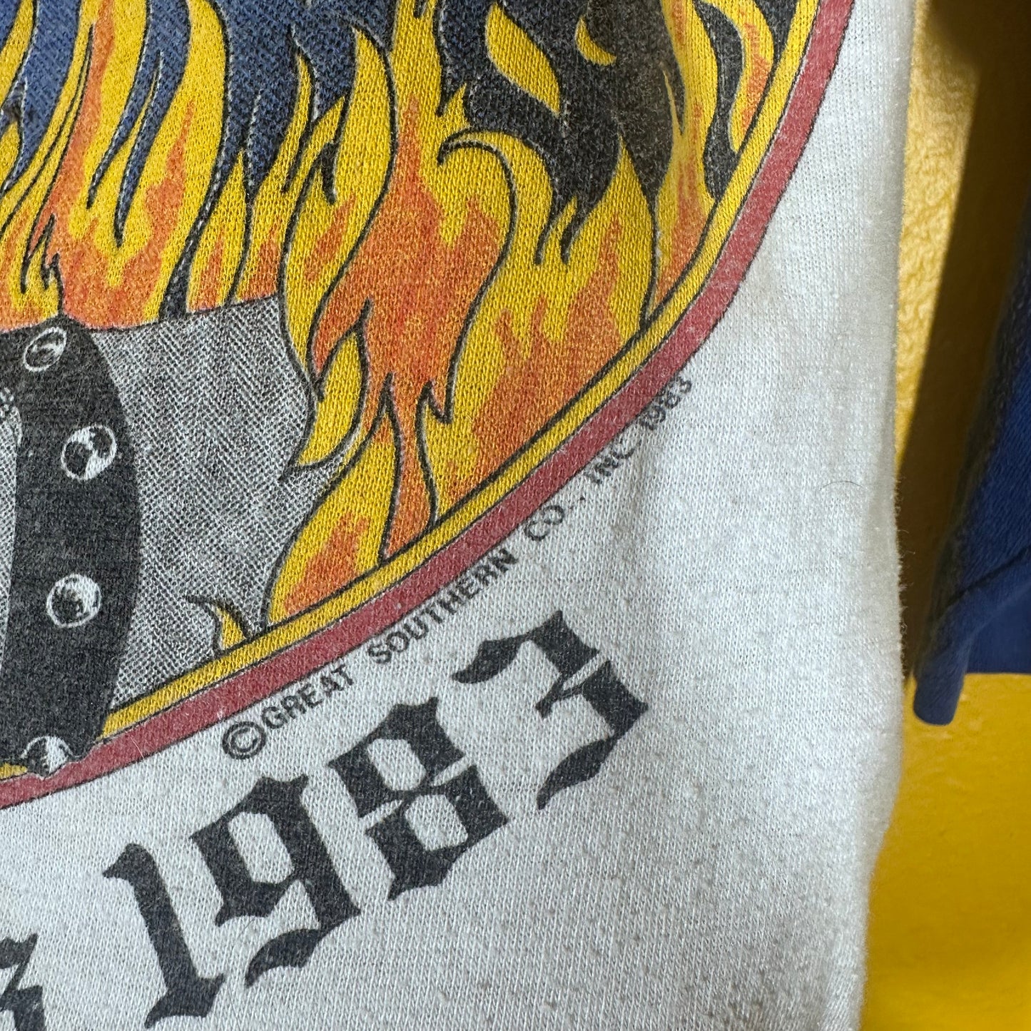 VTG Saxon Raglan 1983 Double Sided Single Stitch Metal Tee T shirt