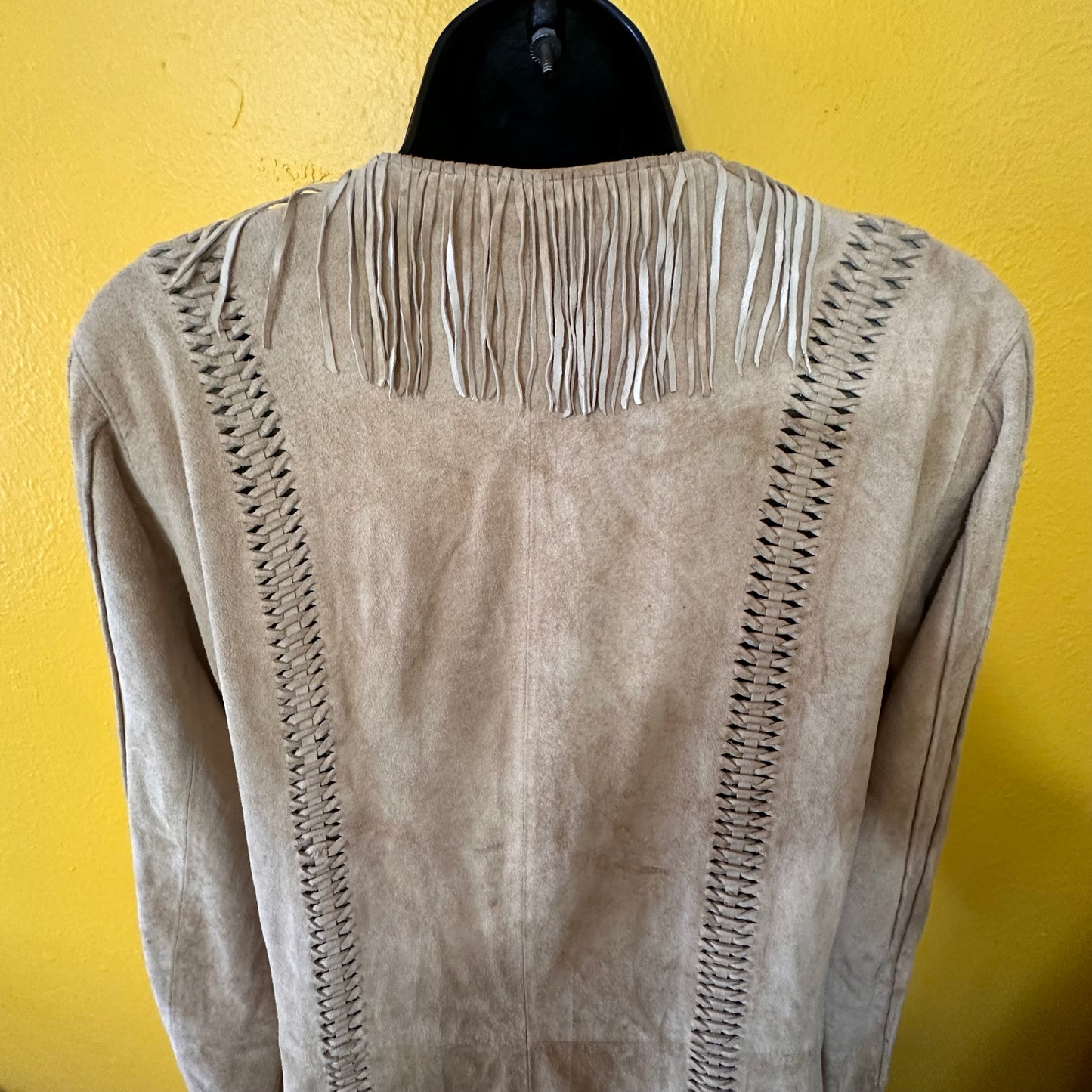 Vintage 1990s Suede Leather Braided and Fringed Jacket M