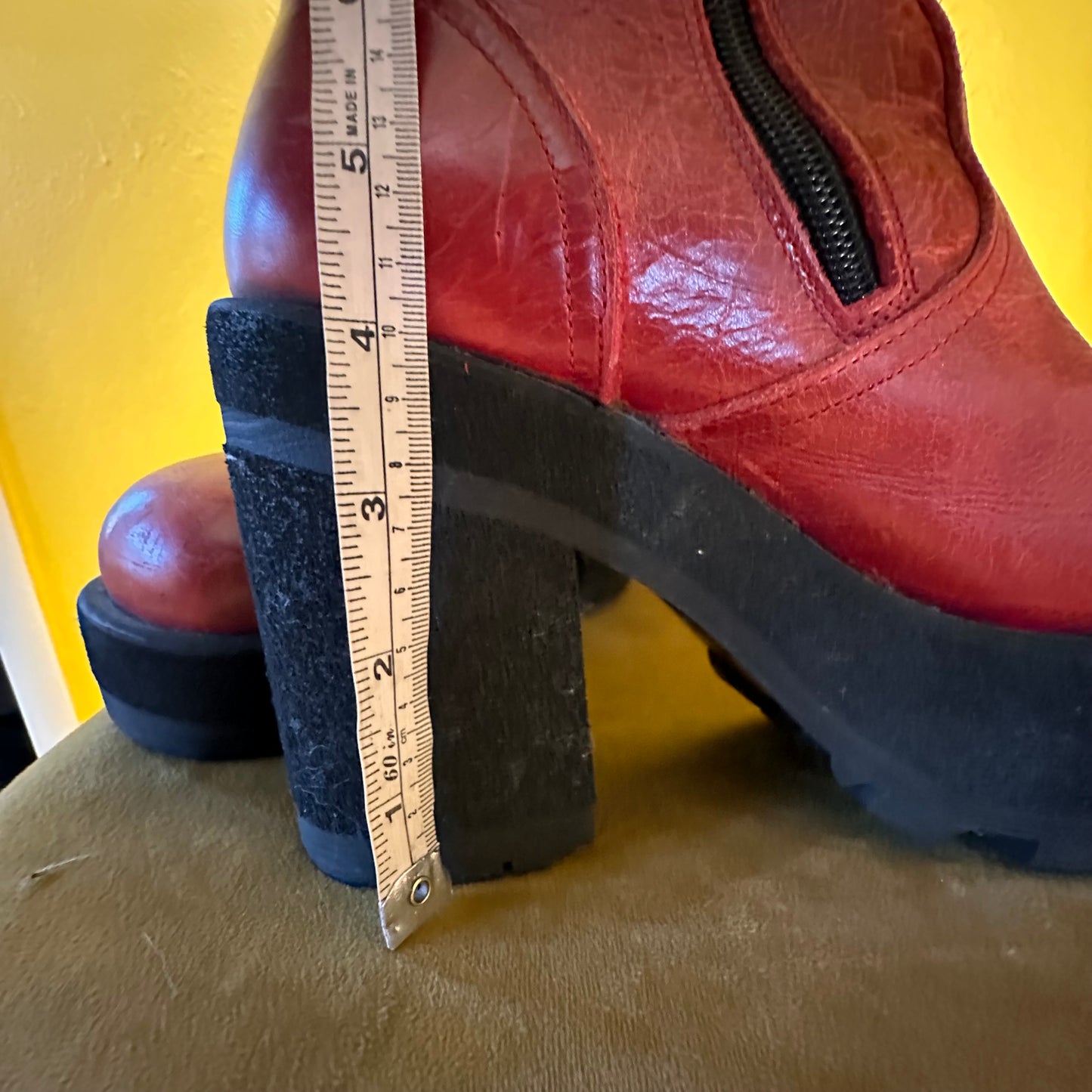 Vintage 1990s Destroy Red Leather Platform Boots Sz 9