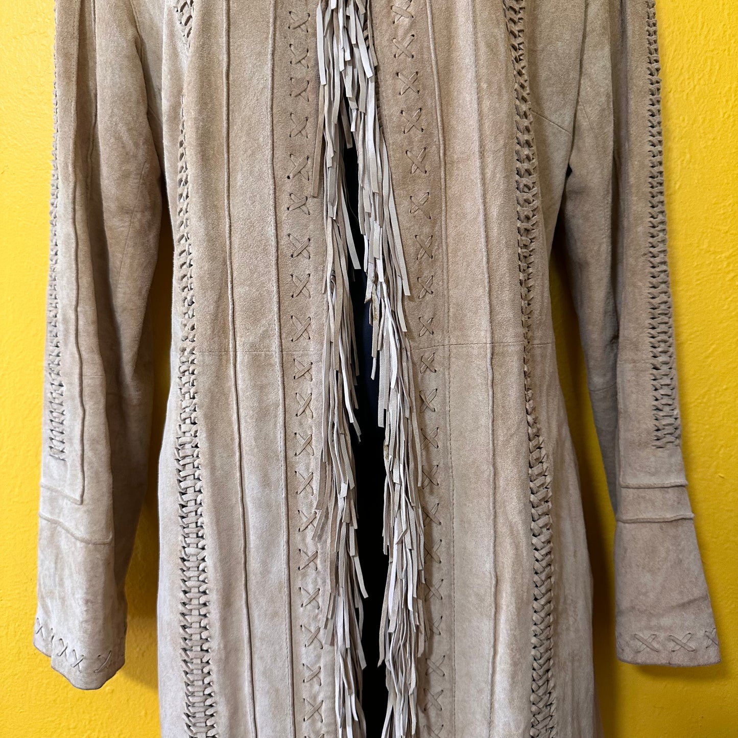 Vintage 1990s Suede Leather Braided and Fringed Jacket M