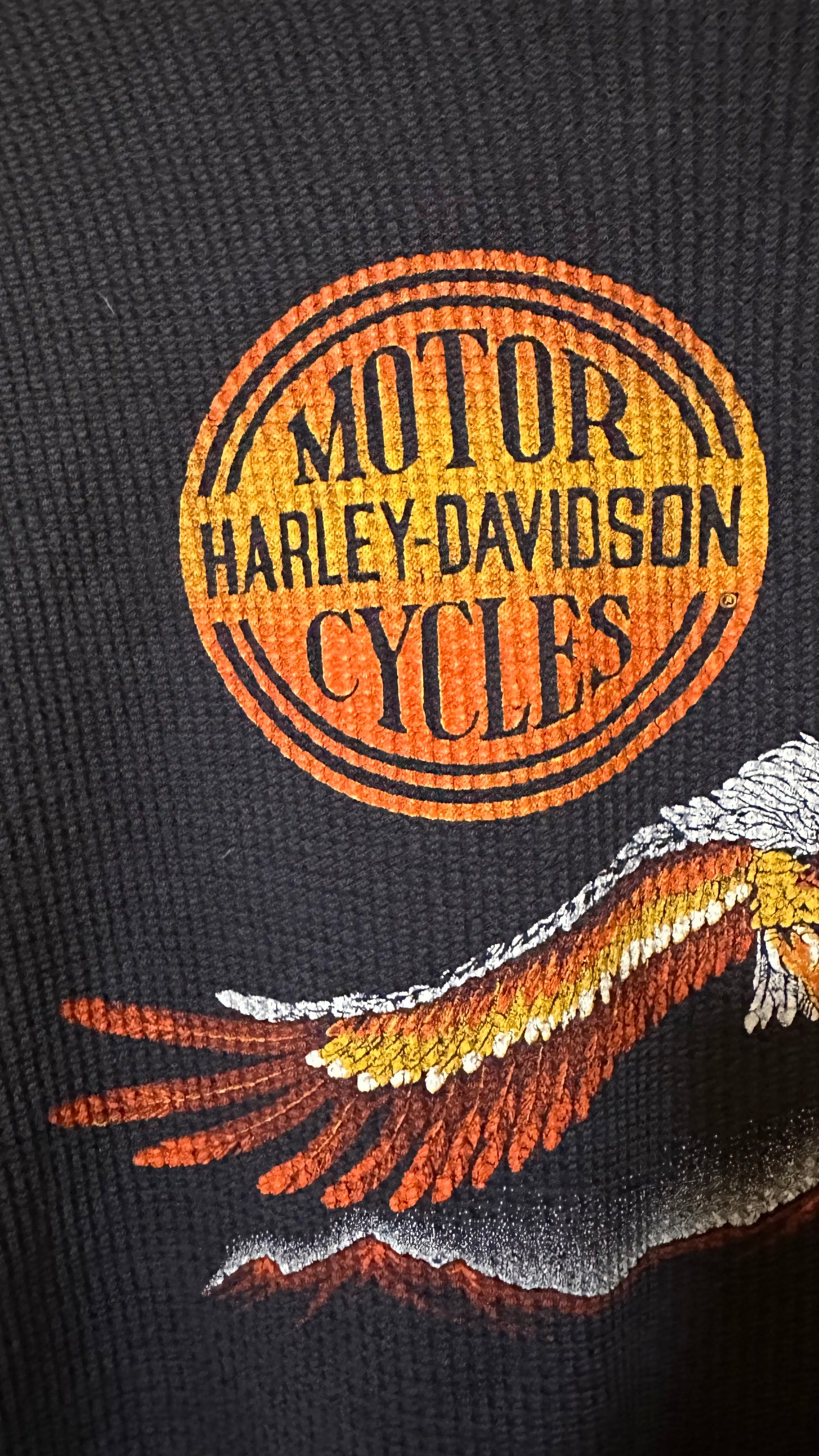 Vintage 1980s Harley Davidson Soaring Eagle Waffle Knit M