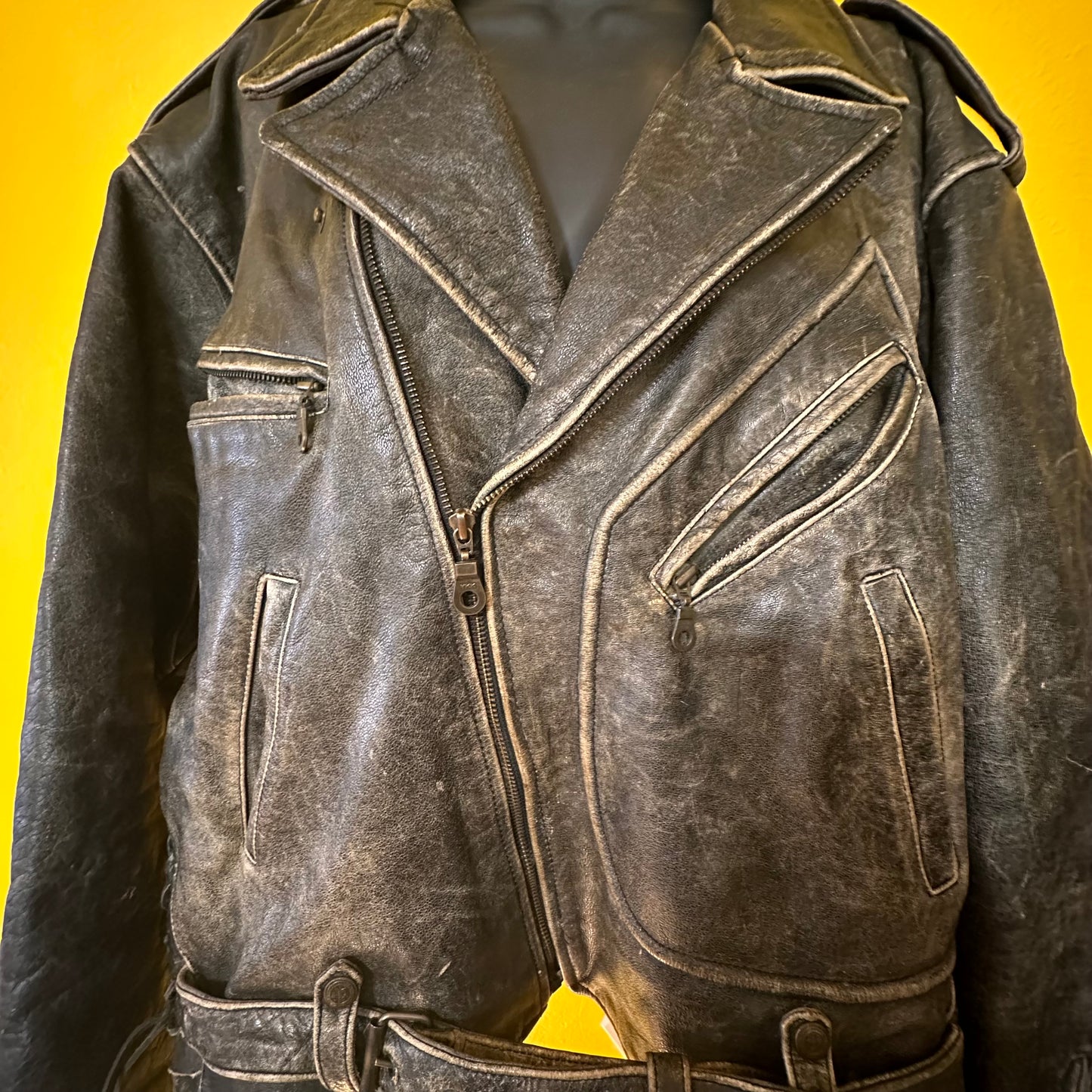 Vintage Handmade Distressed Leather Motorcycle Jacket XL