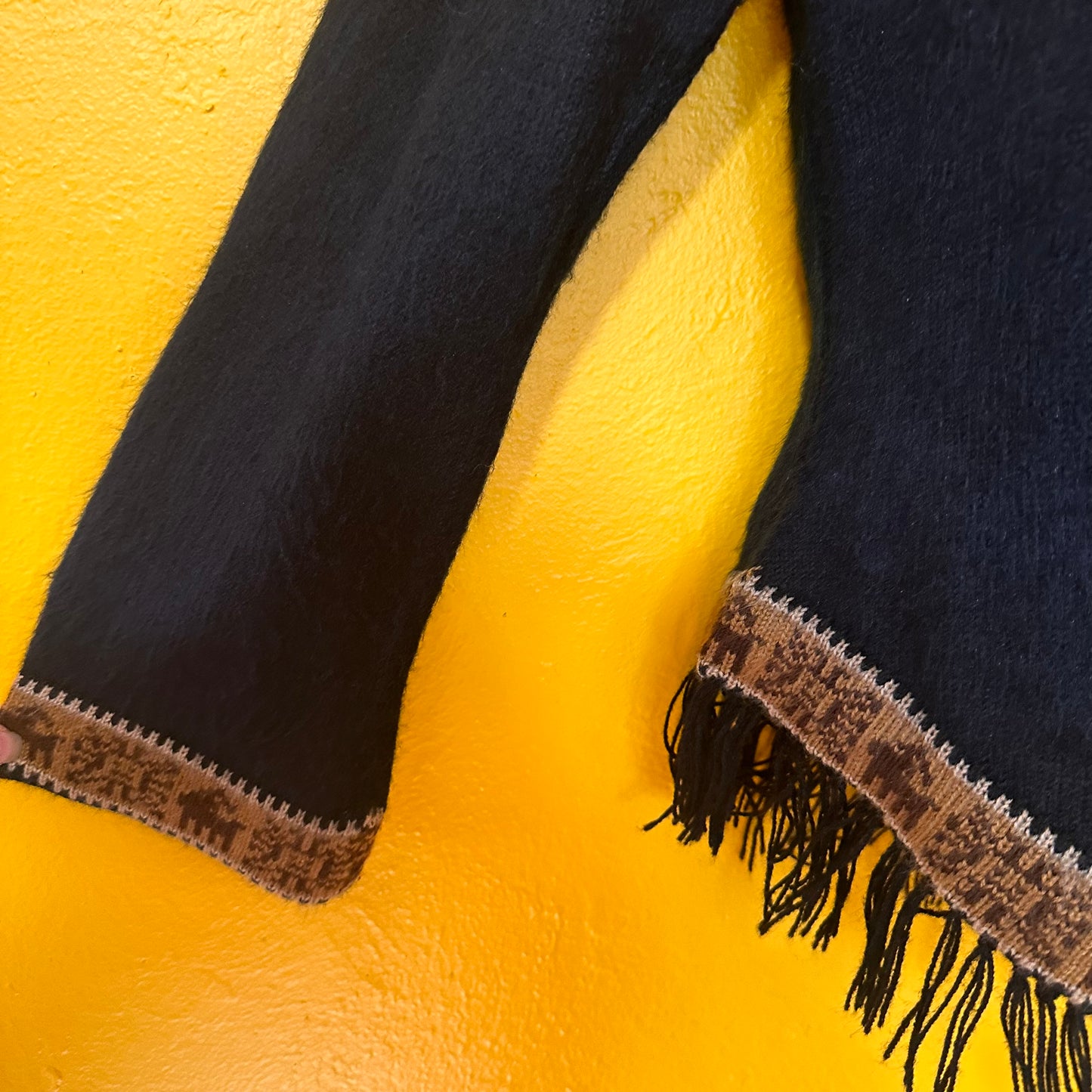 Vintage 1970s Alpaca Hoodie with Fringe S Small