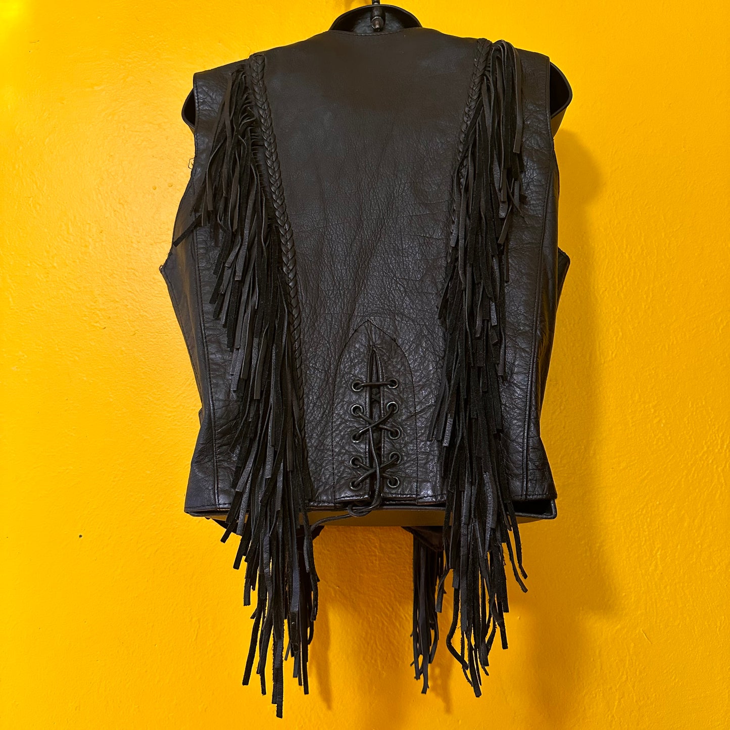 Vintage 1980s Fringed Leather Biker Vest Size M