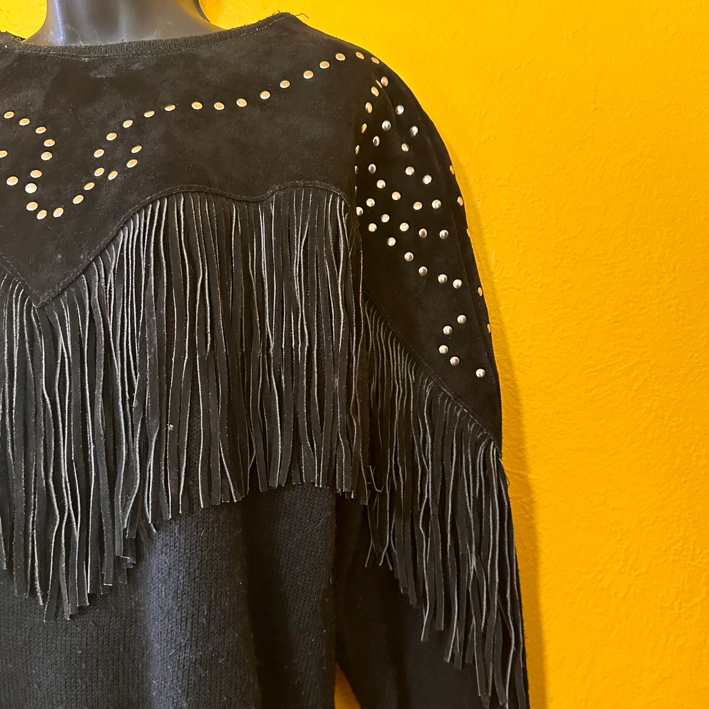 1980s Western Vintage Suede Studded Sweater S L