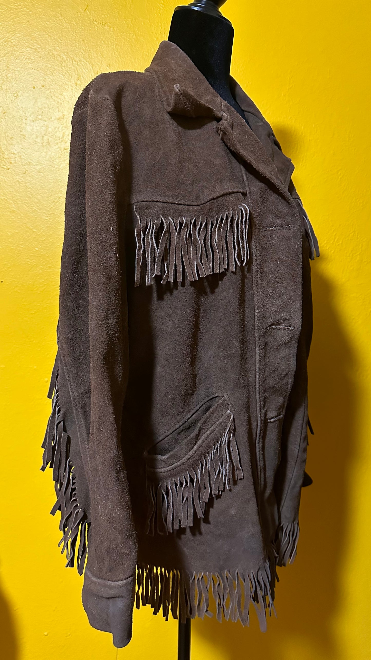 Vintage 1970s Western Fringe Suede Jacket L