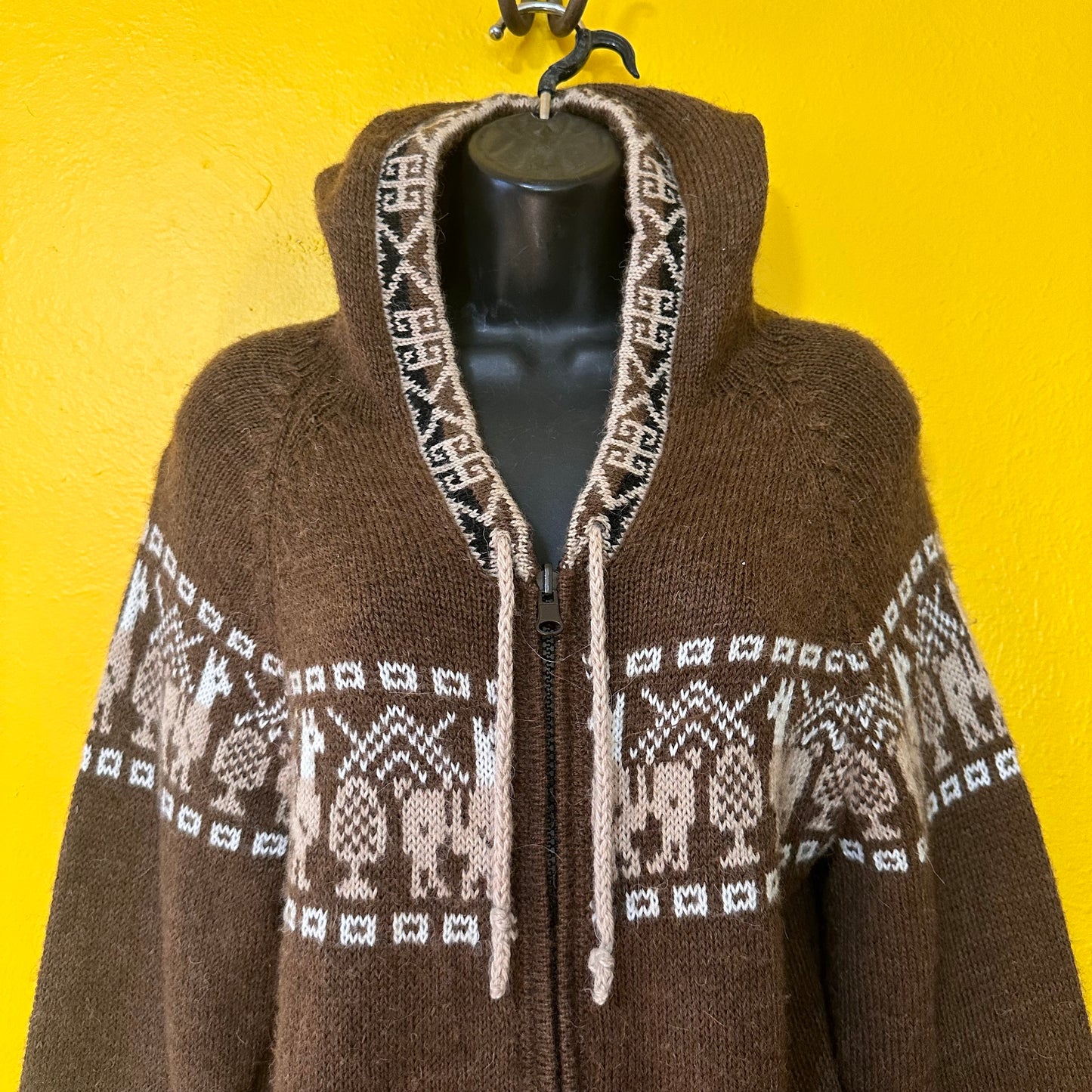 Vintage Alpaca Zip Up Hooded Sweater M