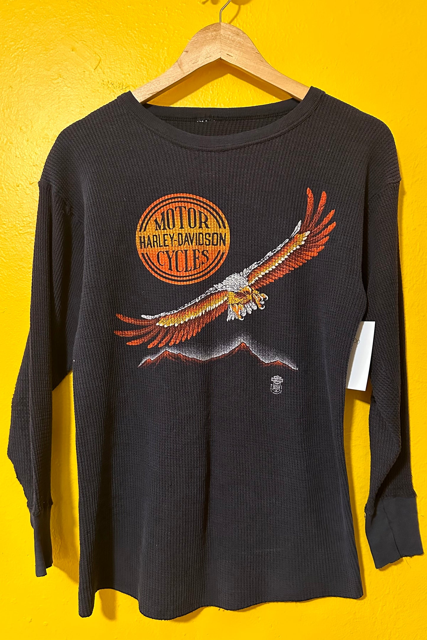 Vintage 1980s Harley Davidson Soaring Eagle Waffle Knit M