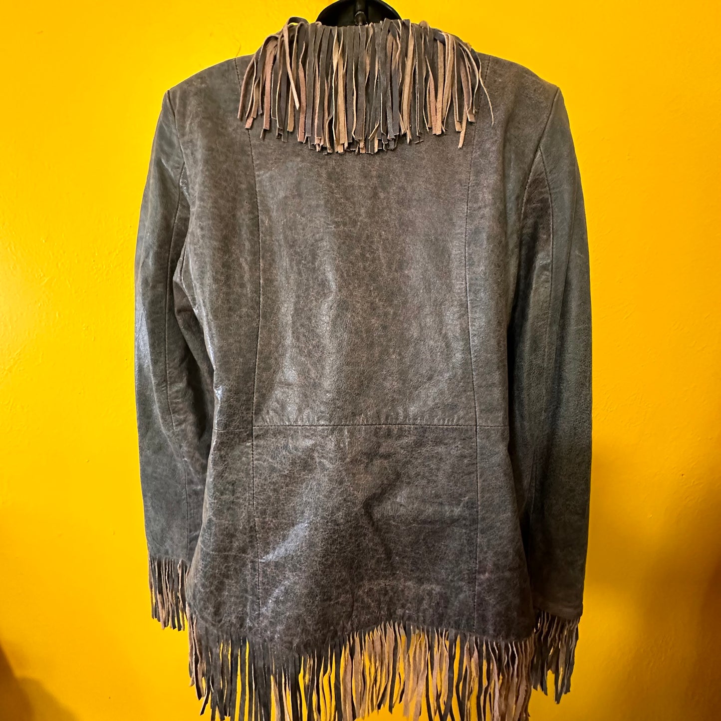 Vintage 1990s to Y2K Marbled Leather Fringed Jacket M