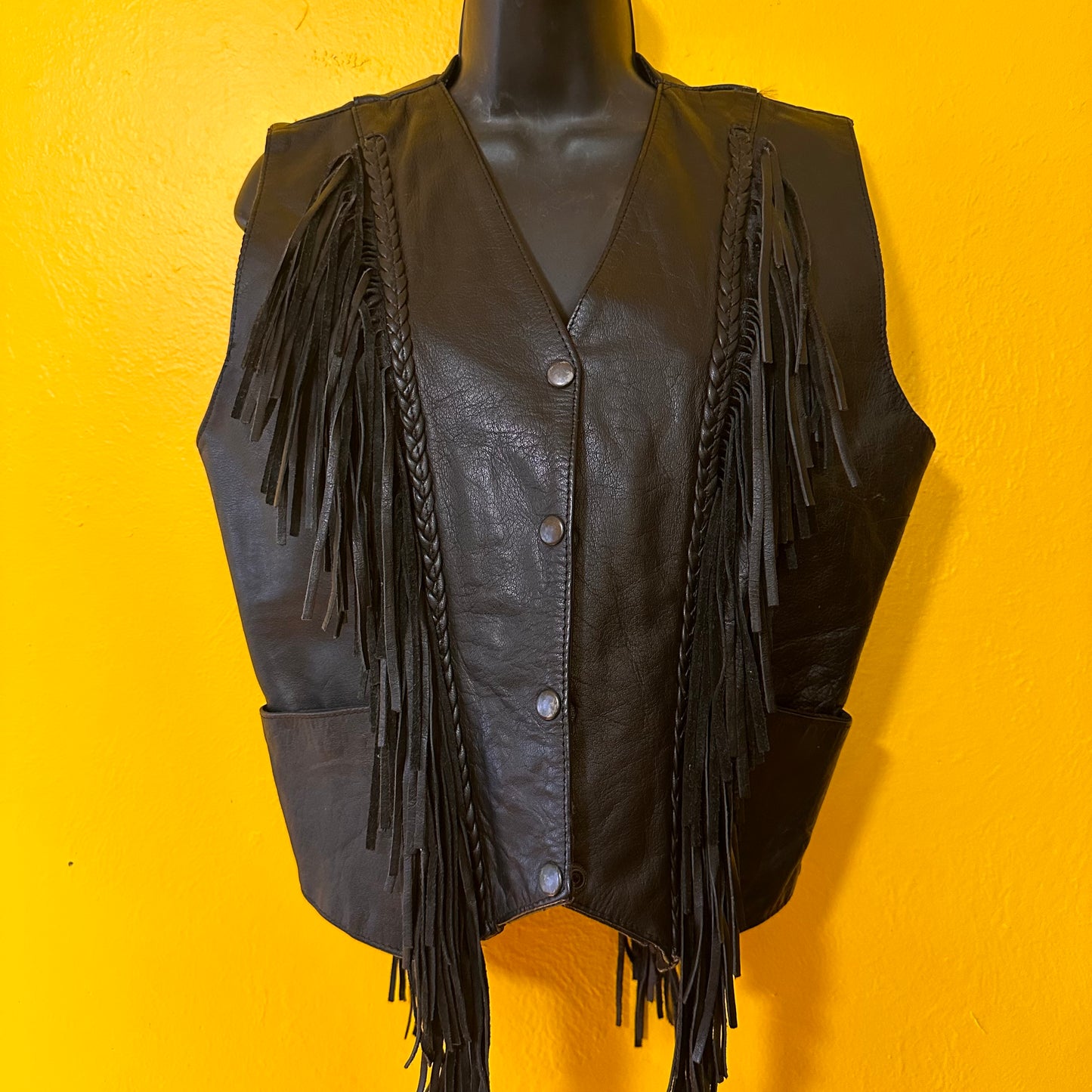 Vintage 1980s Fringed Leather Biker Vest Size M