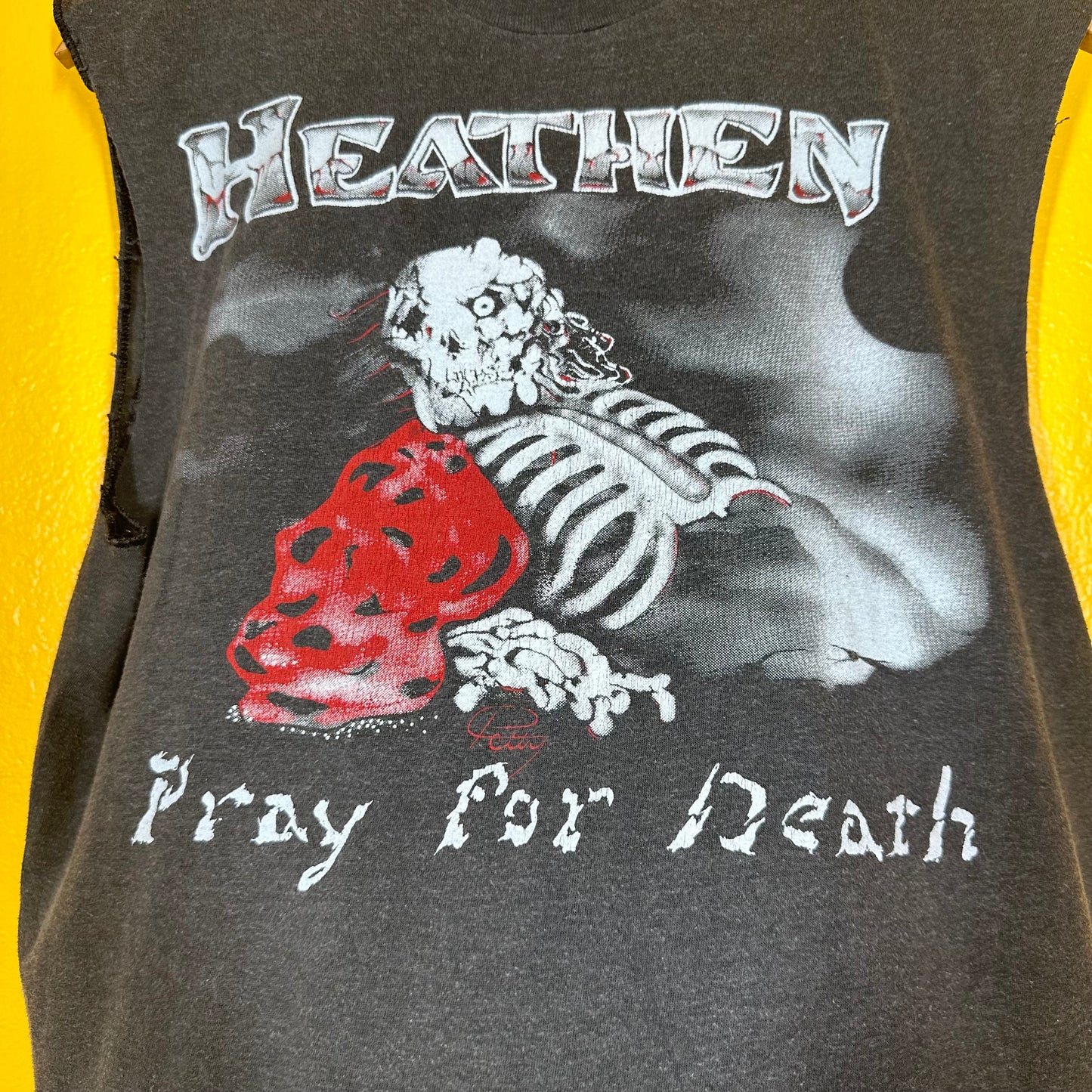 Vintage Heathen 1980s Pray For Death Cut Off Single Stitch Band Tee Sz M