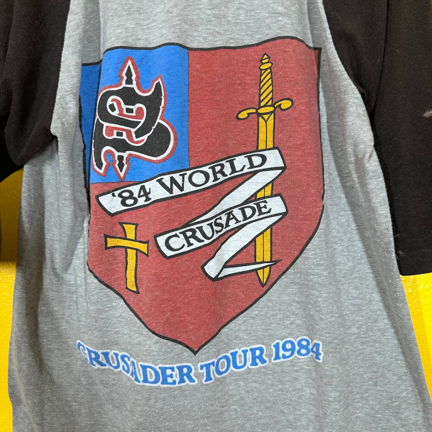 Vtg Saxon Raglan World Tour Tee 84 Sz M Metal Thrash Rock T Metalcore Doublesided