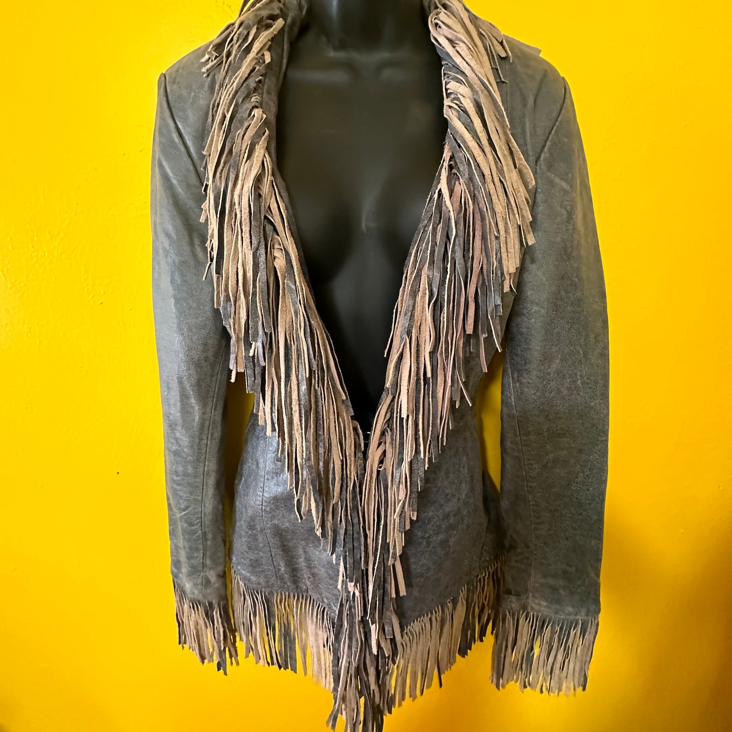 Vintage 1990s to Y2K Marbled Leather Fringed Jacket M