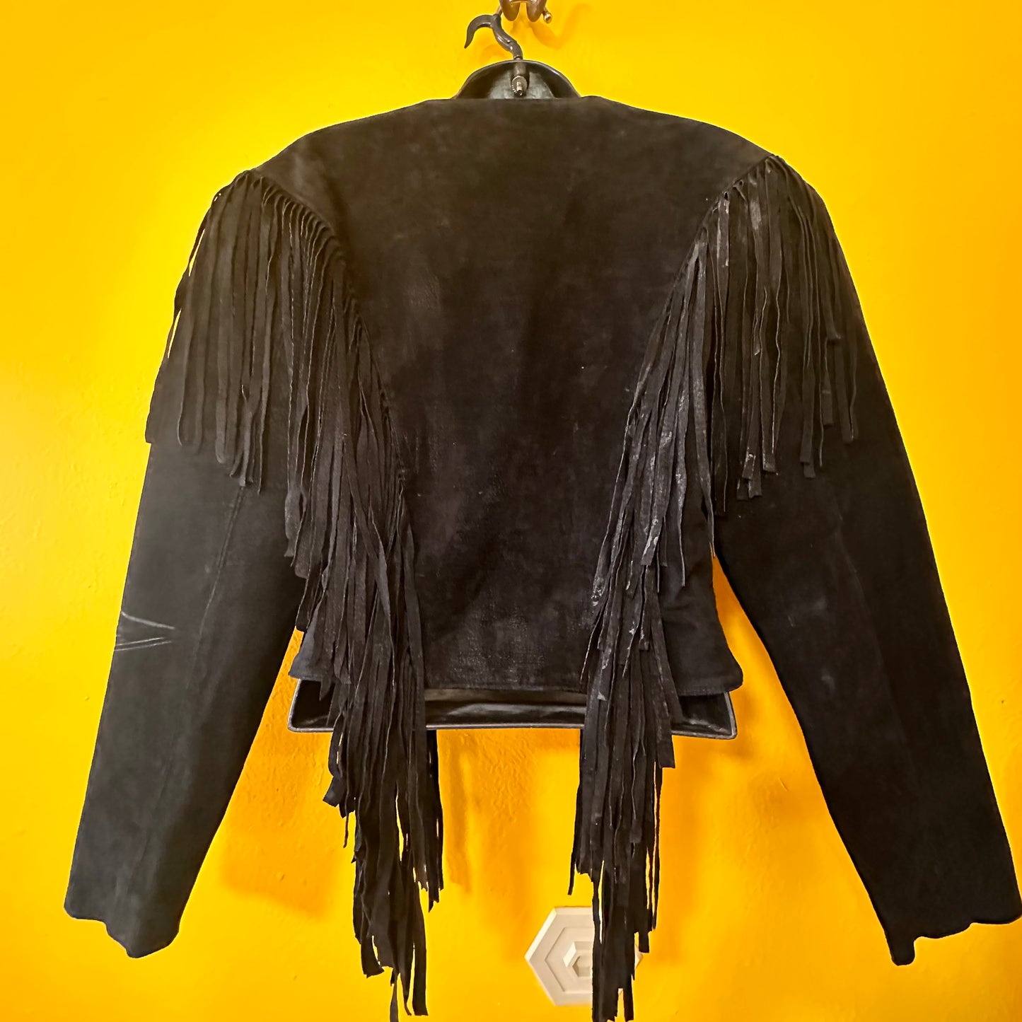 Vintage 1980s Suede Leather Fringed Concho Western Jacket size M
