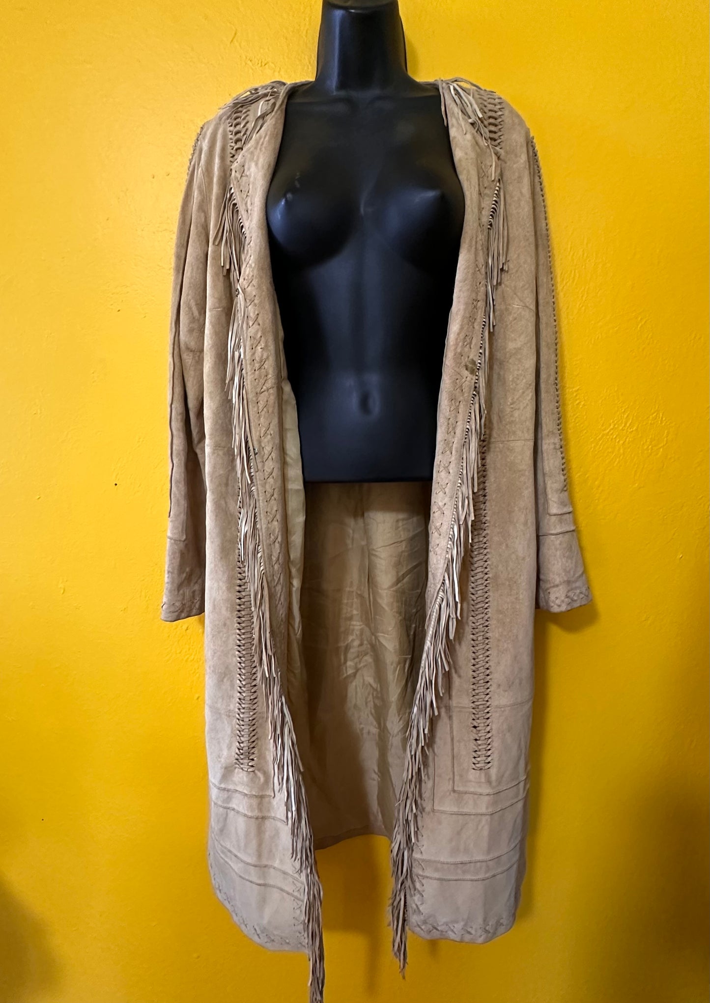 Vintage 1990s Suede Leather Braided and Fringed Jacket M