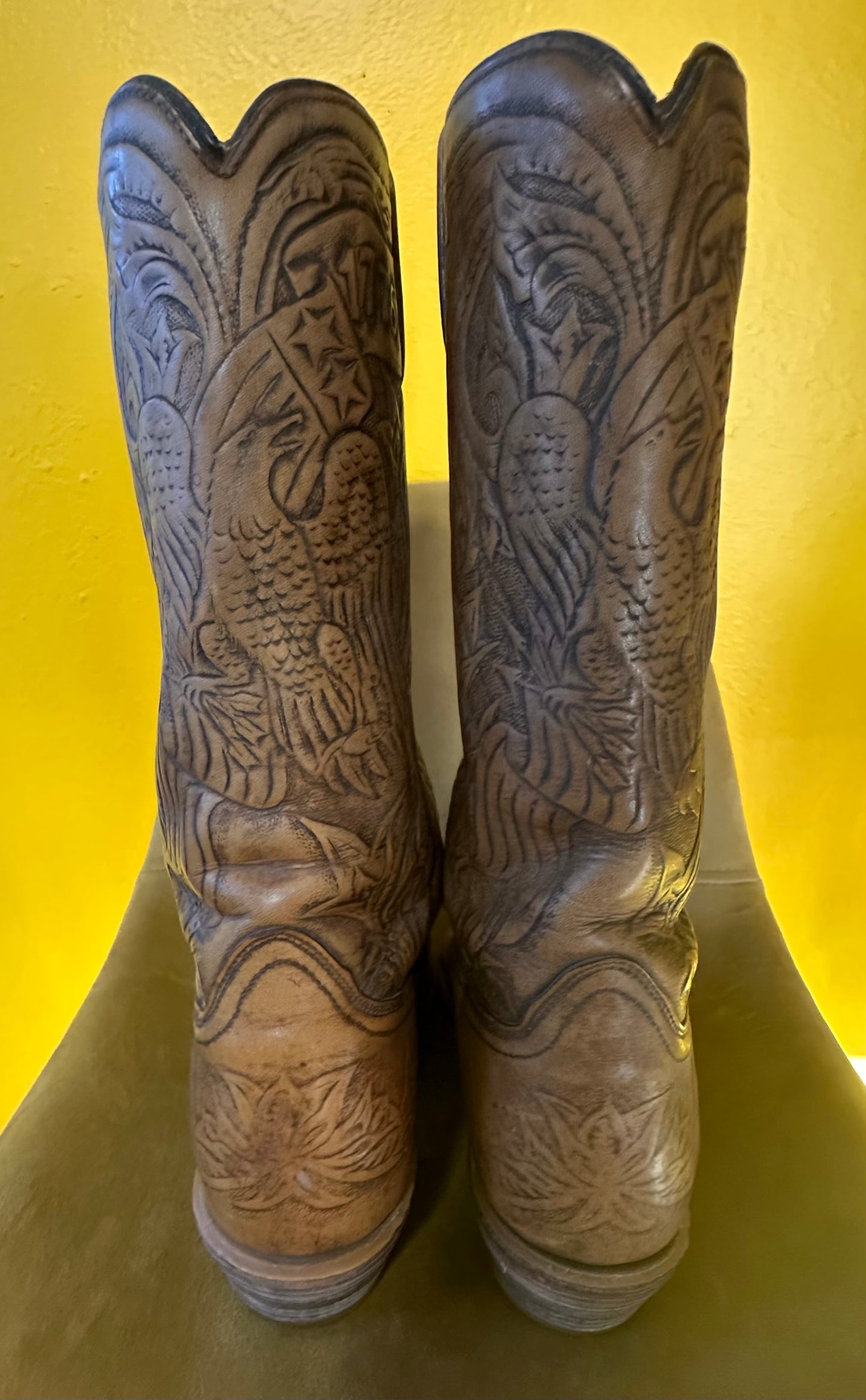 Vintage Acme Cowboy Boots Hand Tooled 1776 Eagle USA Sz 8b