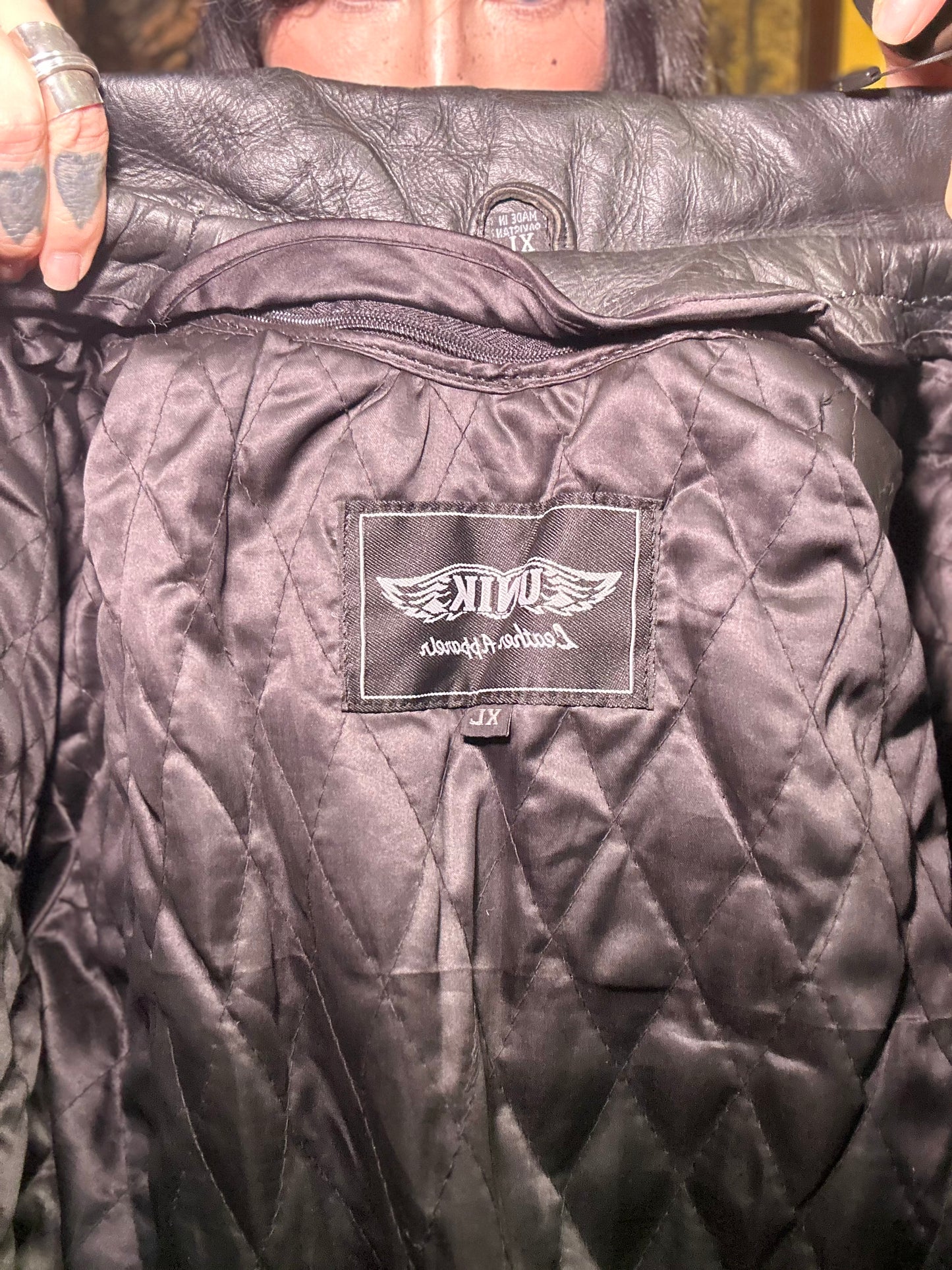 Vintage Fringed Rose Leather Riding Jacket L