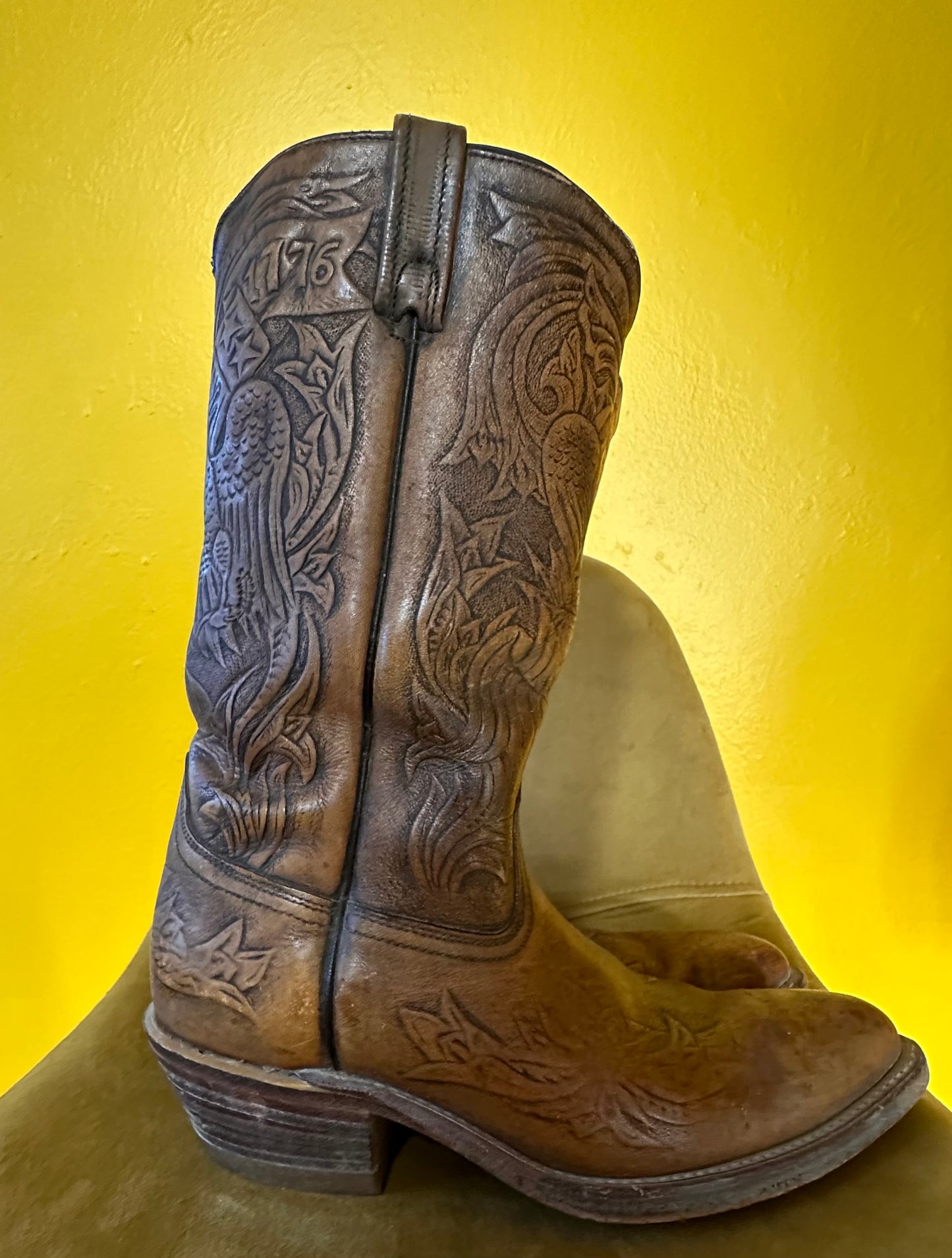 Vintage Acme Cowboy Boots Hand Tooled 1776 Eagle USA Sz 8b