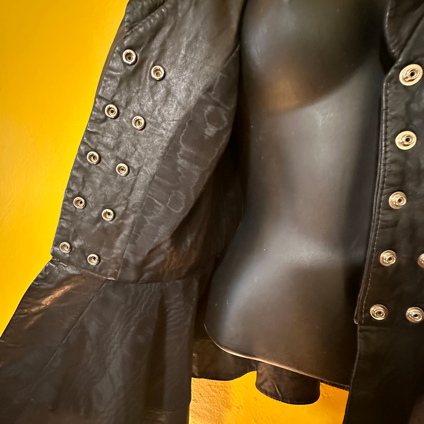 Edwardian Style Leather Double Breasted Leather Coat with Peplum skirt size XS