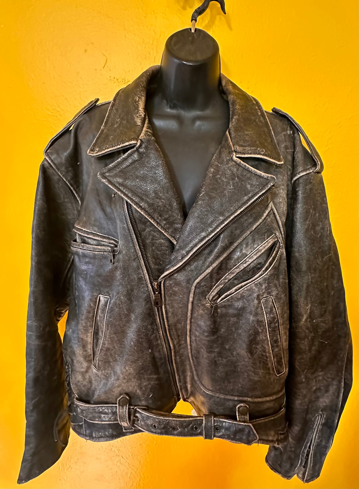 Vintage Handmade Distressed Leather Motorcycle Jacket XL