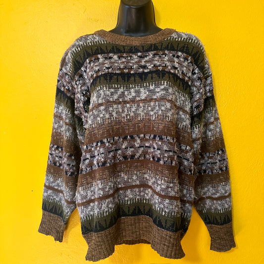 Vintage Brown Pattered Grandpa Sweater M