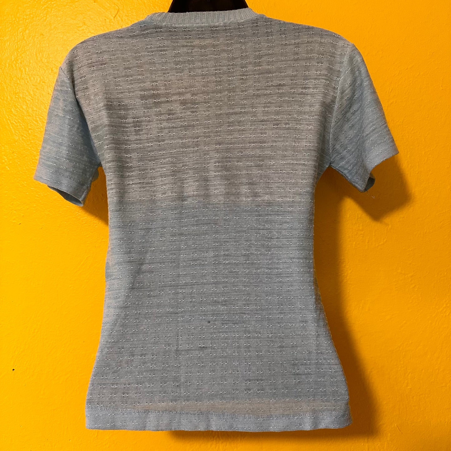 Vintage Blue Baby Tee with Slim Whitman Print S