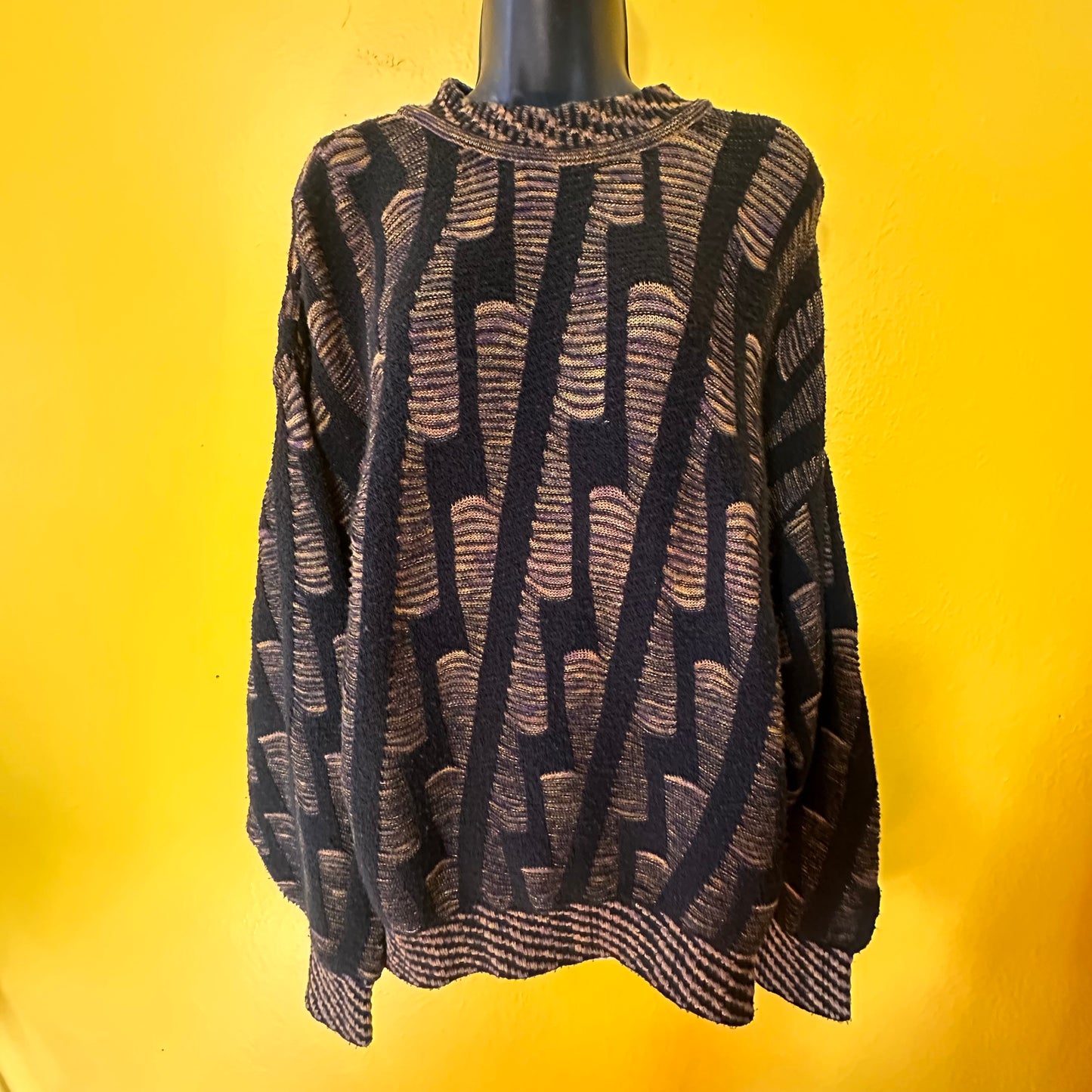 Vintage Lightning Print Grandpa Oversized Sweater