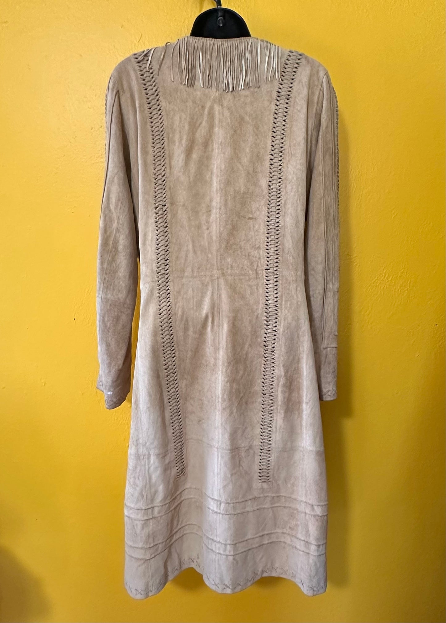 Vintage 1990s Suede Leather Braided and Fringed Jacket M
